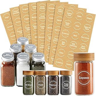 Talented Kitchen Spice Jar Labels Round Preprinted - 144 Count, 1.5 in, White Text on Clear Backing - Spice Labels Stickers, Waterproof Vinyl for Kitchen Jars & Herb Containers