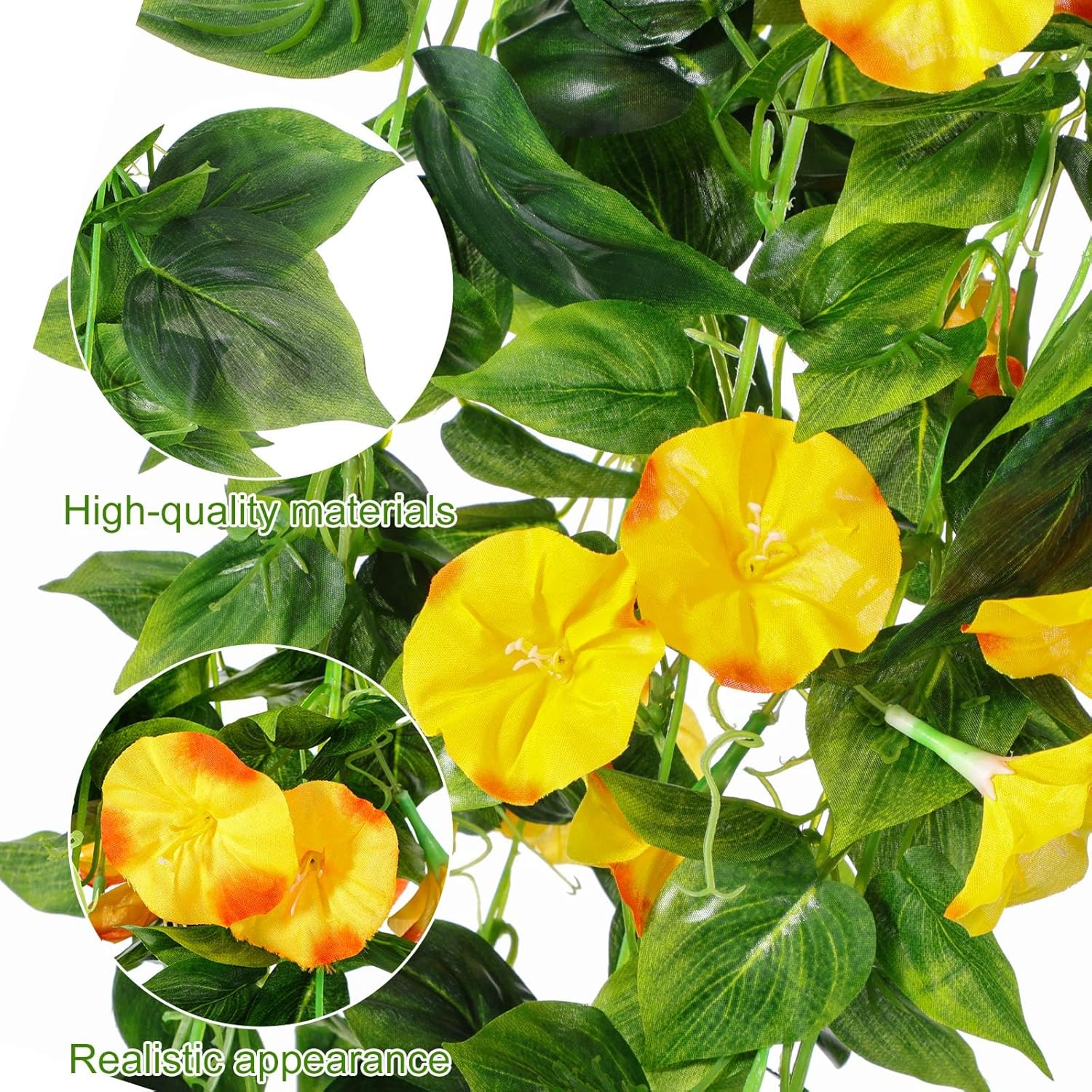 Hotop 6 Pcs 7.55 Ft Artificial Morning Silk Glory Vines for Outdoor Fake Hanging Flowers Plants Faux Silk Morning Glory Flower Garland Long Vines for Wall Fence Indoor Wedding Banquet Decor(Yellow)