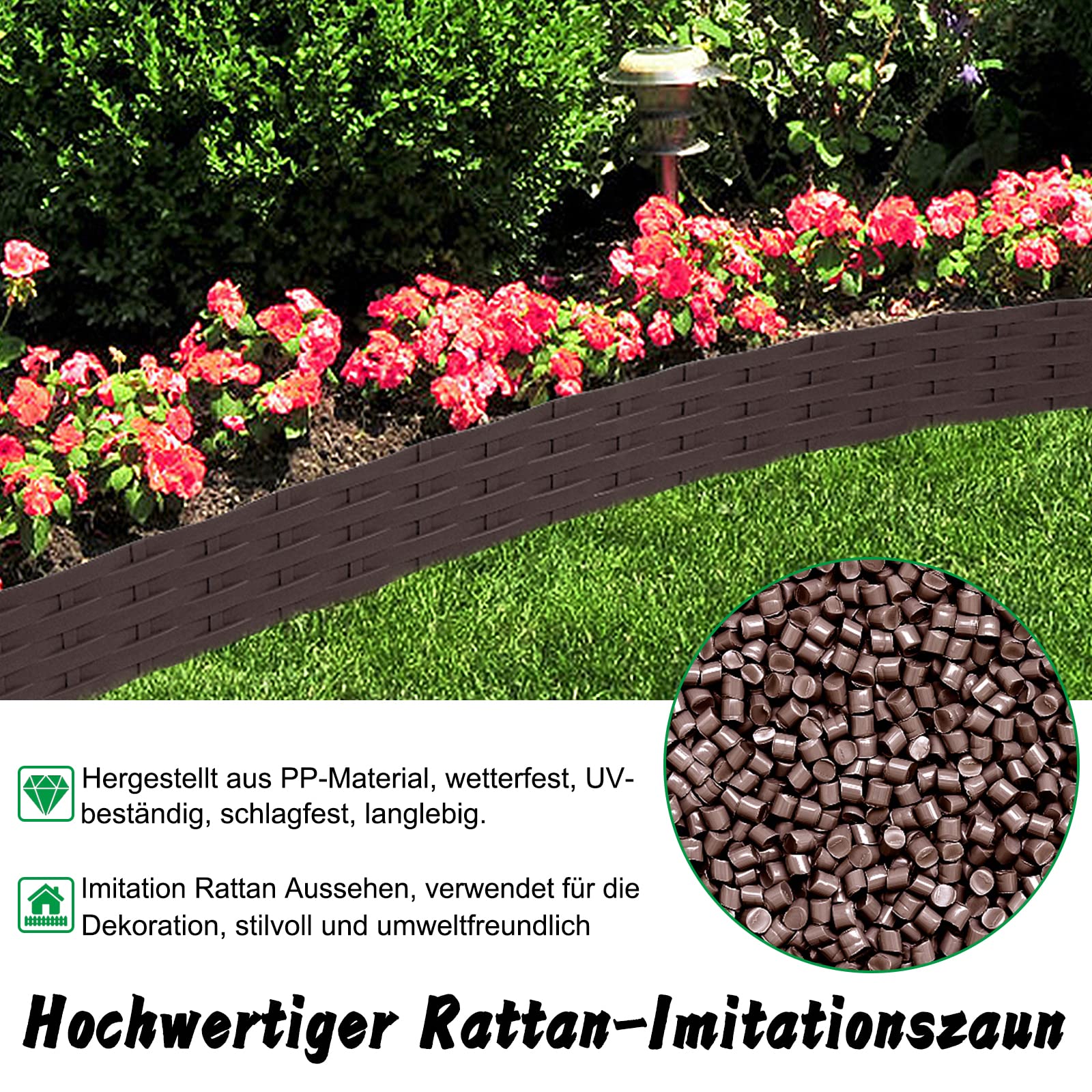 Bordura per prato effetto rattan, recinzione, bordura per aiuole, palizzata pieghevole, 20 pezzi, antracite | Leroy Merlin