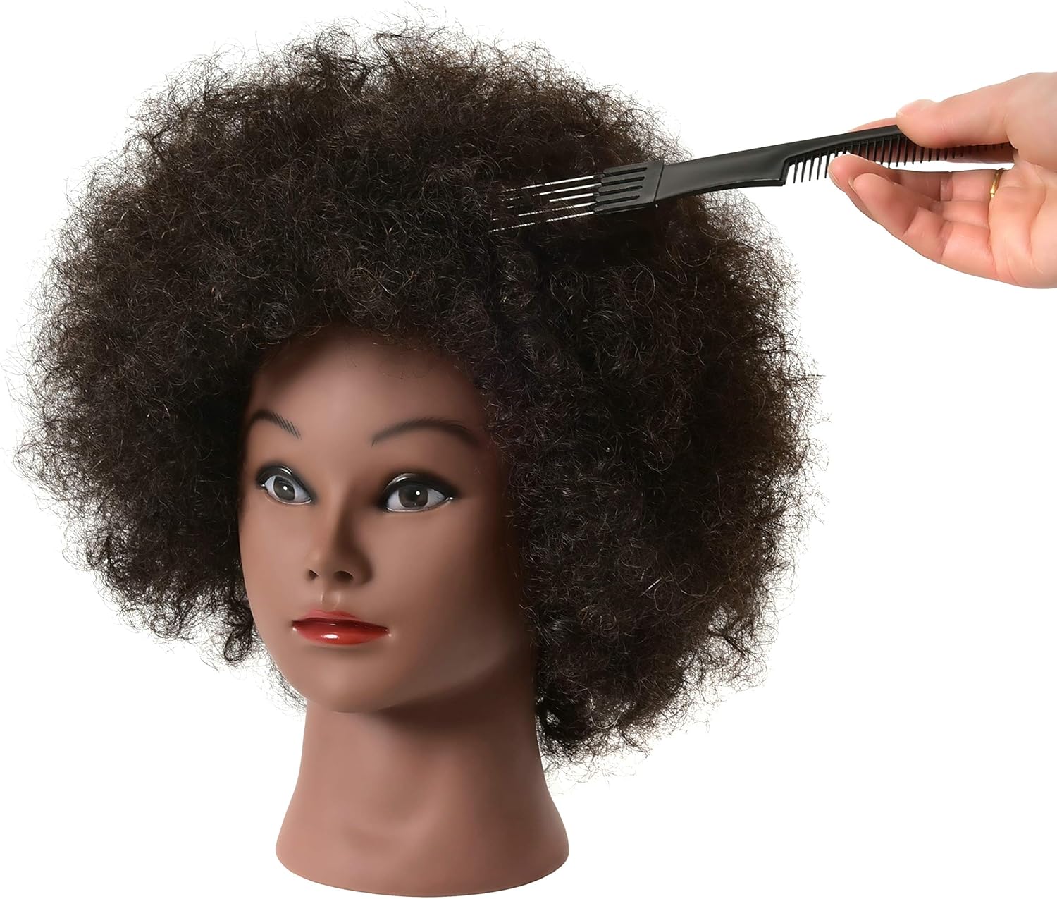FUTAI Kinky Curly Mannequin Head 100% Human Hair Manikin Doll Style Head for African American Braiding Styling Updos Practice Cosmetology Barber Training Display with Stand