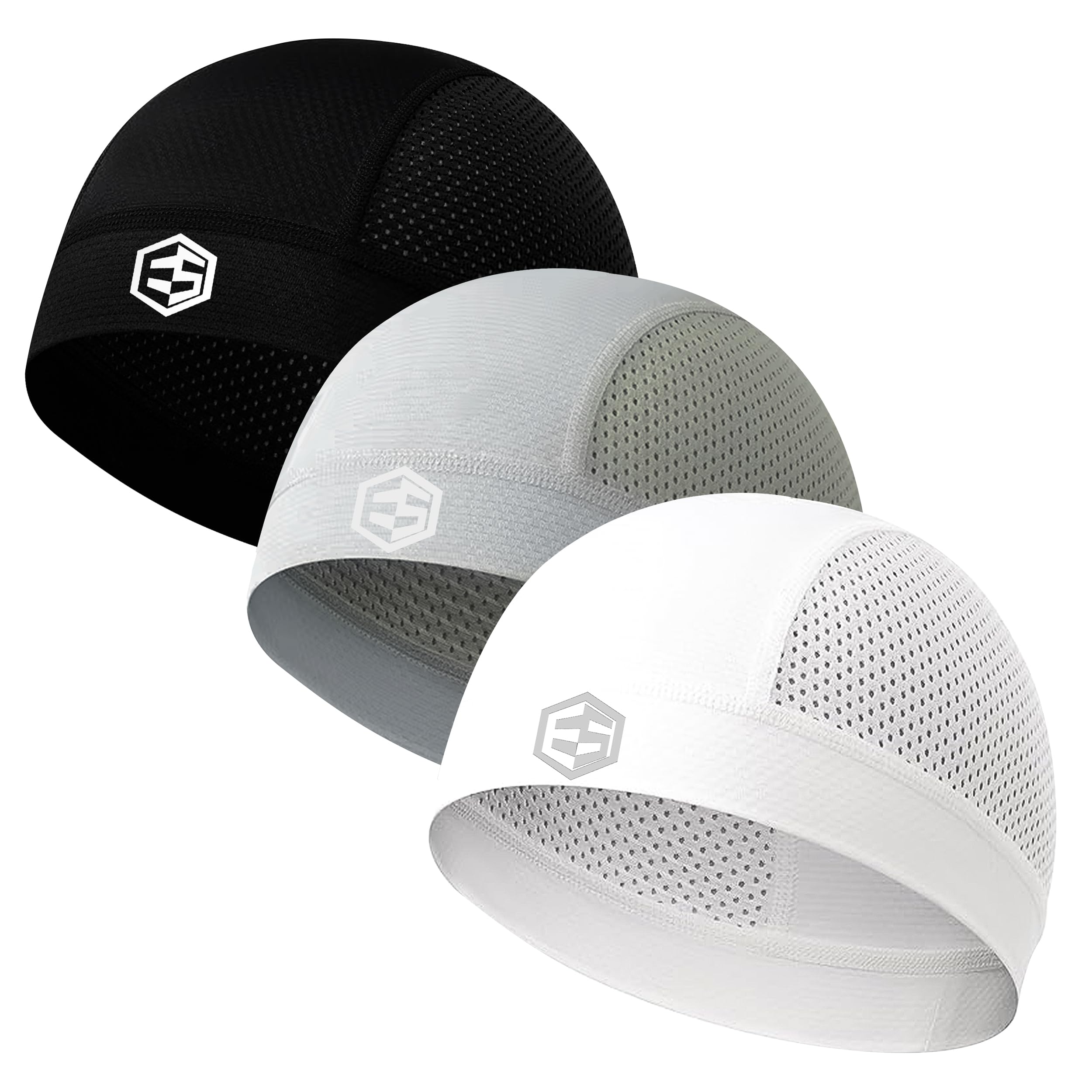 3Pcs Breathable Mesh Skull Caps for Men Women, Quick Dry Lightweight Sweat Helmet Liner Beanie, Hair Cooling Cap