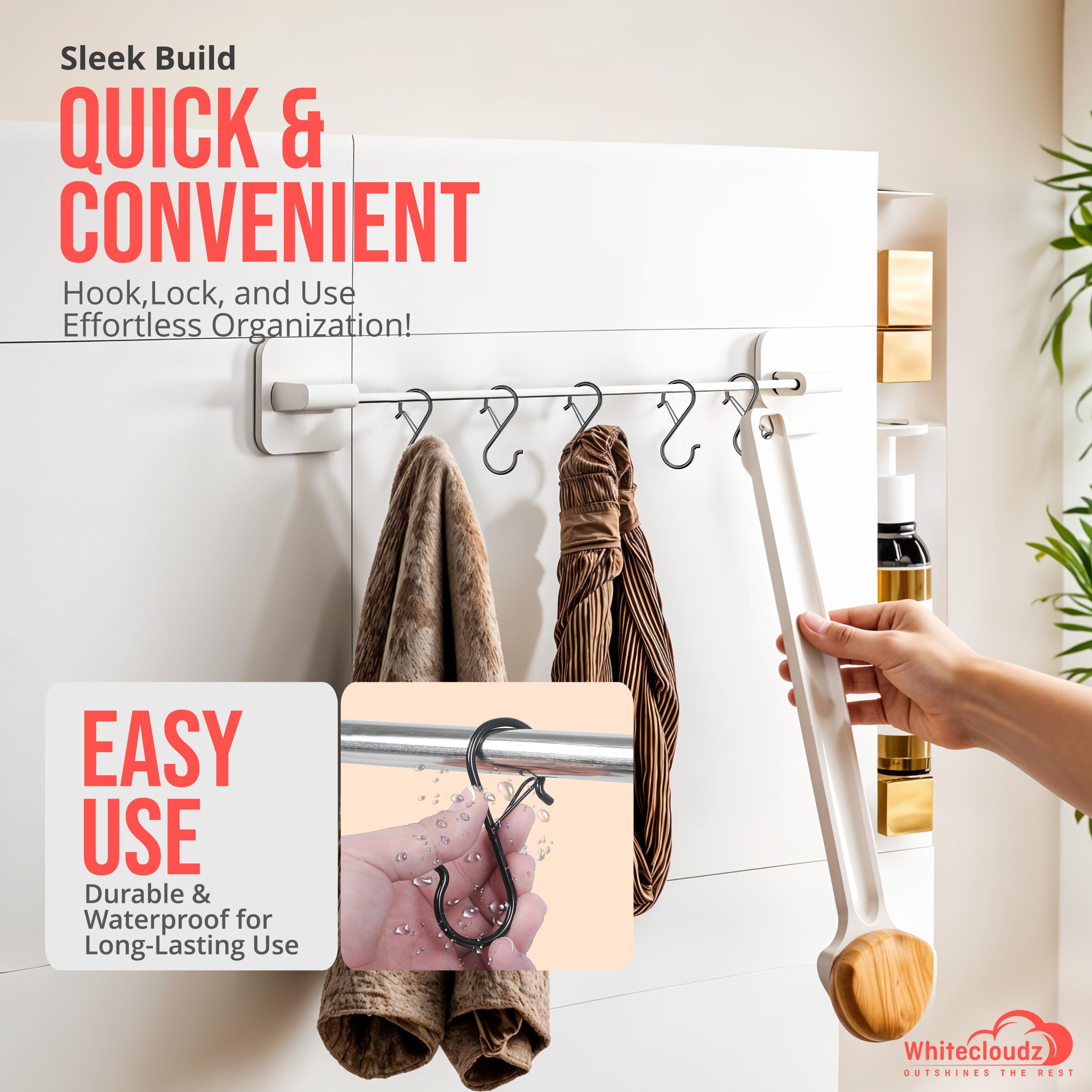 WHITECLOUDZ 10Pack Heavy Duty S Hooks for Hanging with Safety Buckle Wall HangingHooks - Image 4