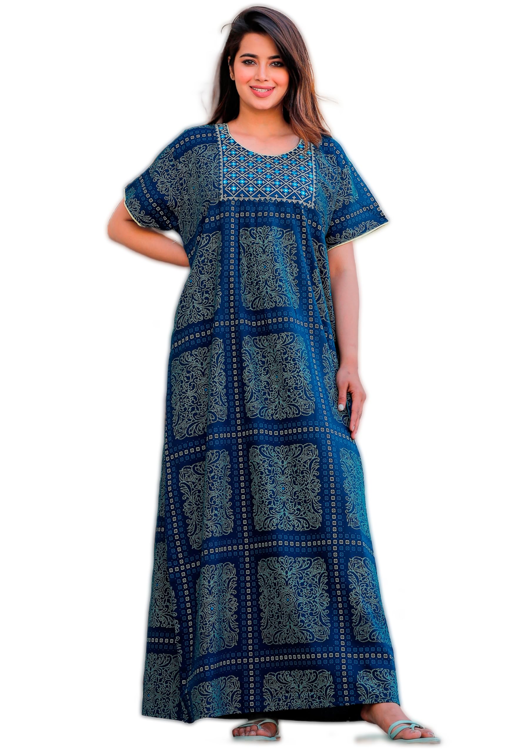 Dheeraj Designers Pure Cotton Embroidery Nighty for Women's | Night Gown | Nighty | Nightdress | Maxi | Sleepwear | Jaipuri Nighty | Nighties | Gown, (Comfortable fit for XL & 2XL)-image-42