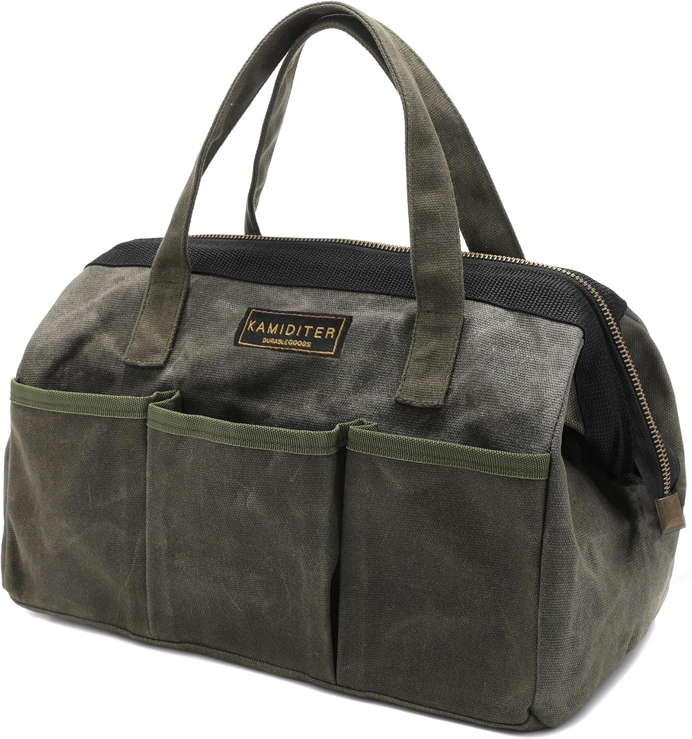 13-inch Tool Bag, Heavy Duty Wide Mouth Water-Resistant Tool Bag, Tool Tote with Handle for Tools, Wrenches, Screwdrivers (13 X 7 X 9 inch) | ArmyGreen