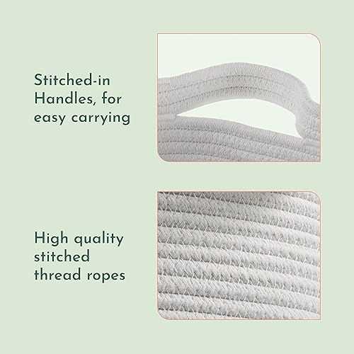 Miniatura 5 de Cesta decorativa de manta jumbo para sala de estar, cesta tejida de cuerda de algodón 100% para almacenamiento con 2 asas de fácil transporte,