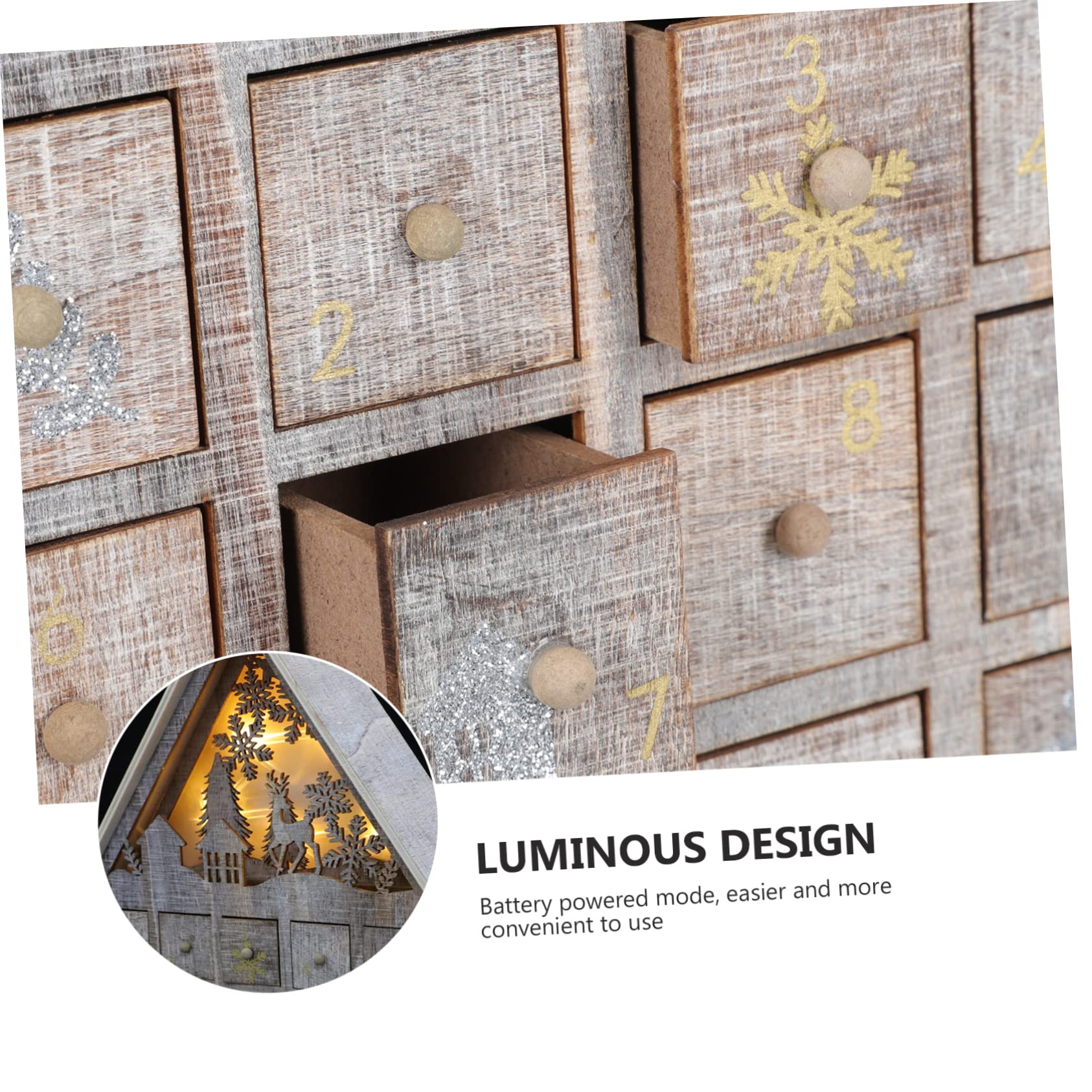 1pieza Calendario De Adviento De Madera Luminosos Para Decoración Navideña Para Niño Niña Sorpresas y Dulces Accesorio Encantador Para Fiestas De Navidad