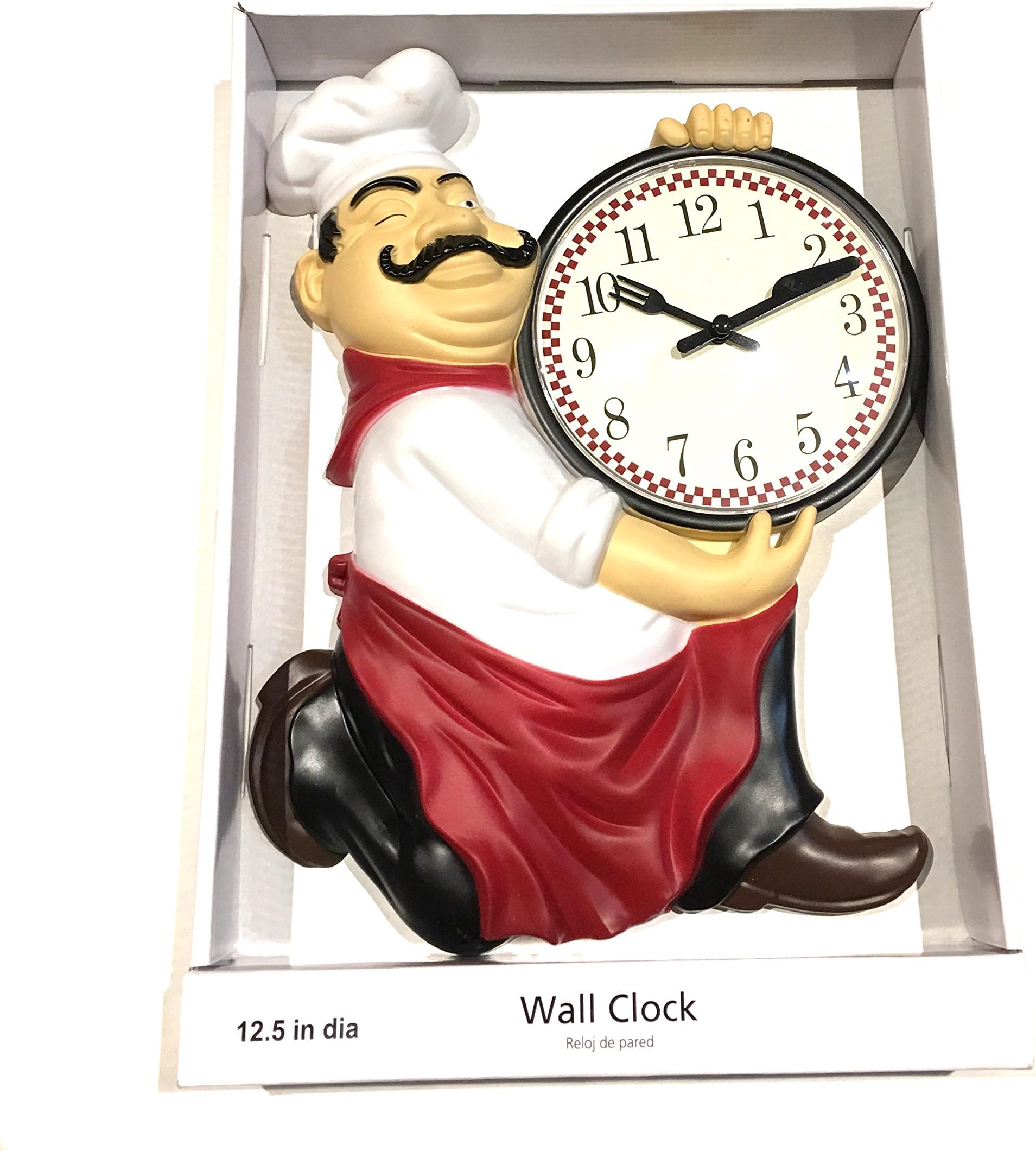 Fat Chef Holding Knife & Fork Wall Clock 12.5"