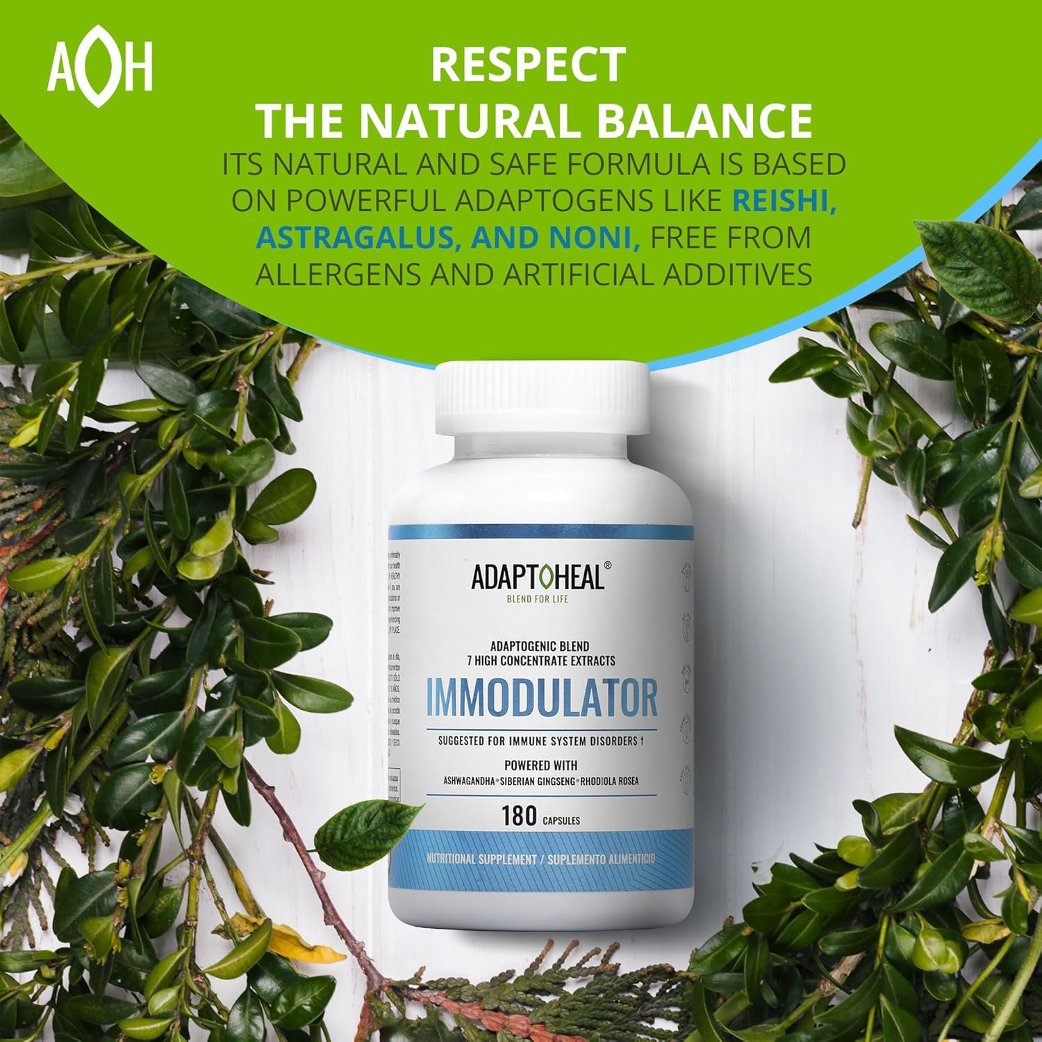 ADAPTOHEAL Immodulator - Adaptogenic Supplement for Well-Being, with Ginseng, Ashwagandha, Reishi Mushroom - Supports Stress Response, Mood Balance and Immune System Function (180 Capsules/700 mg)