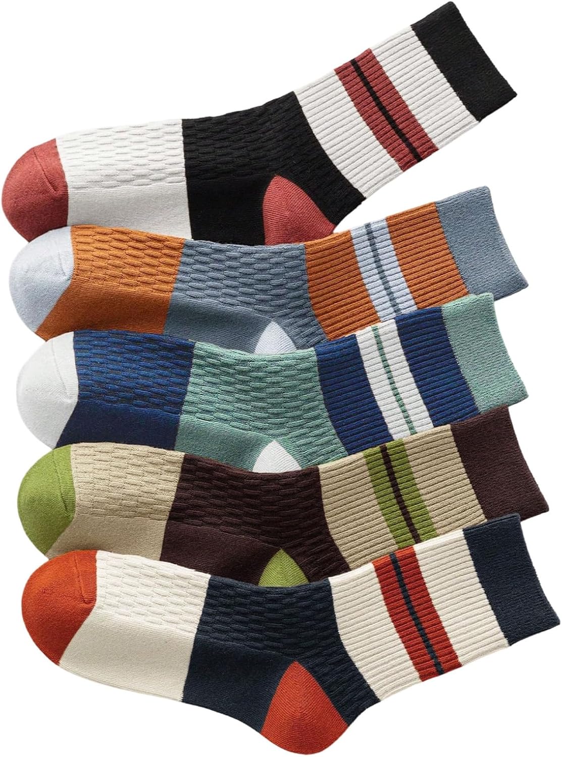 WDIRARA Men's 5 Pairs Argyle Pattern Mid Calf Socks Breathable Soft Crew Socks
