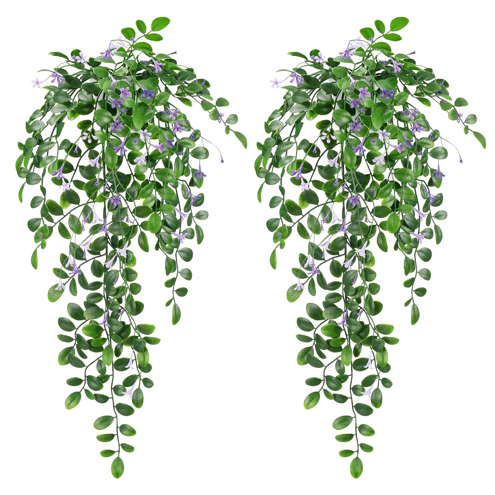 Blafrozzing Artificial Hanging Plants, 2Pcs Fake Ivy Vine Artificial Ivy Leaves with Purple Flowers for Wedding Wall House Room Patio Indoor Outdoor Home Office Decor Purple