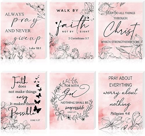 6 Pieces Bible Verse Wall Decor Mini Wood Christian Sign for Table Inspirational Wooden Plaques Scripture Signs Wall Decor for Girl Women Home Table