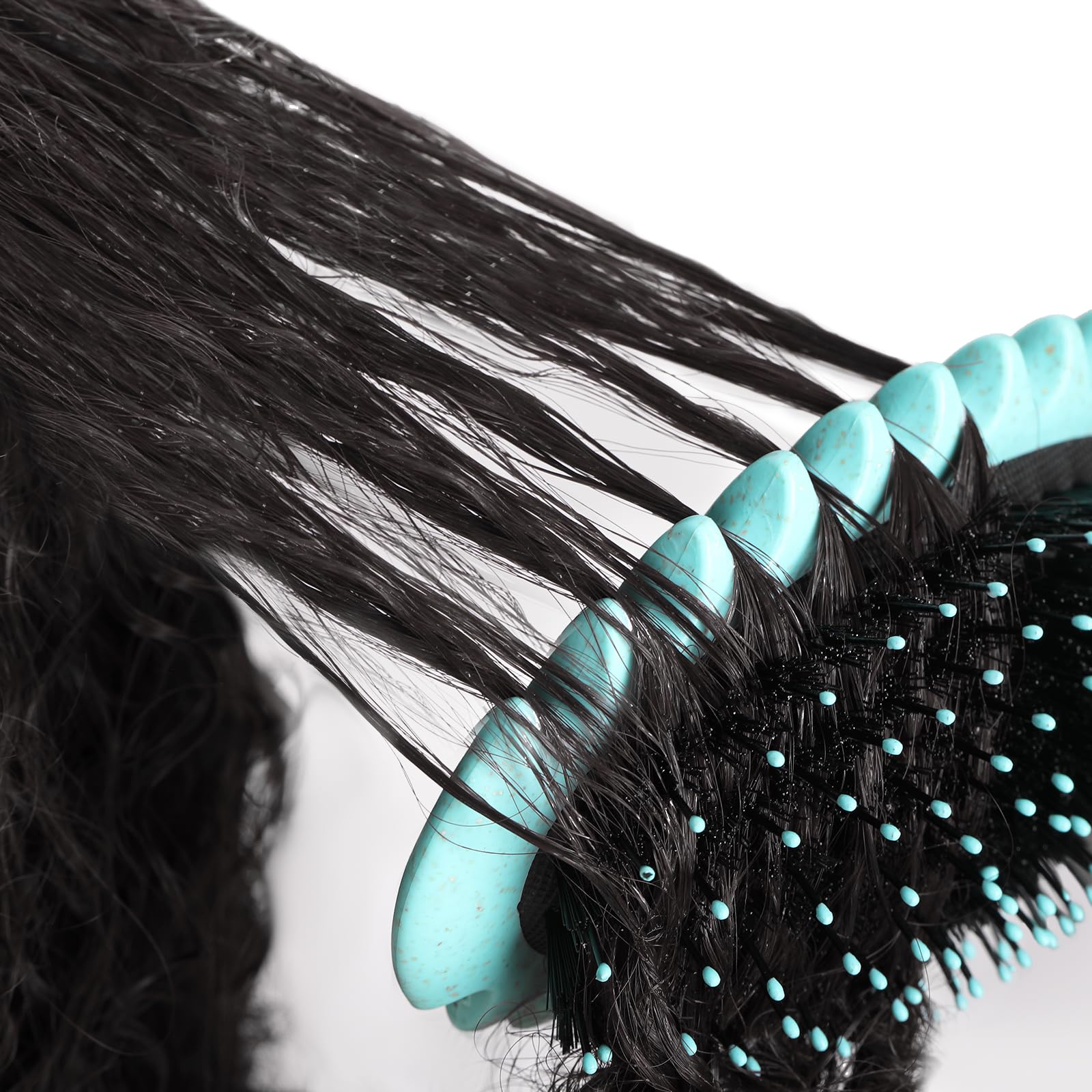 Cepillo de definición de rizos verdes para cabello rizado, cepillo de peinado y desenredante con peine para cabello rizado; incluye herramienta de peinado adicional; fibra vegana y cerdas de jabalí