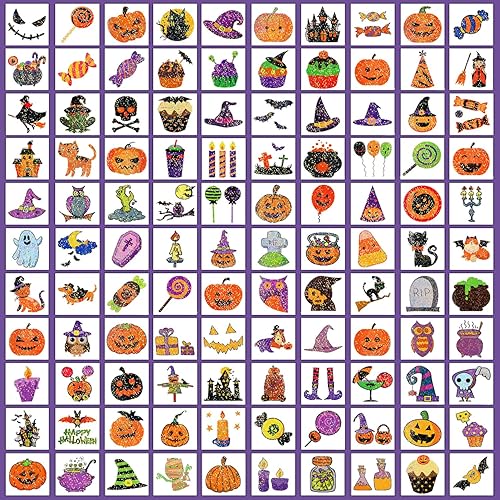 Miniatura 4 de Partywind 204 tatuajes de Halloween con purpurina para golosinas infantiles, suministros de decoración de fiesta de Halloween para niños y niñas,