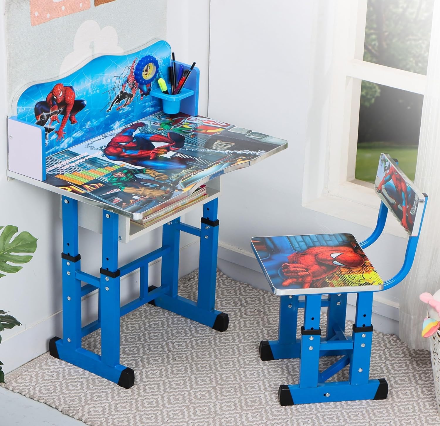 Learning and Comfort with the Adjustable Kids Study Desk ST39-Football and Chair Set, Educational Study Table and Chair Set For Kids. (Blue)