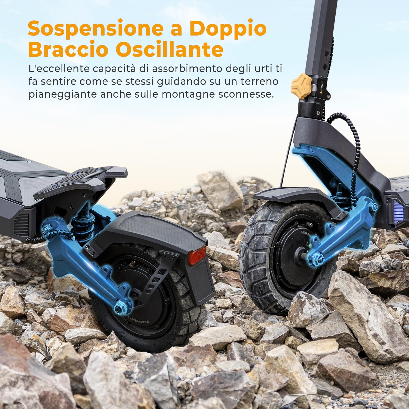 Monopattino Elettrico Ausom DT2 Pro, Batteria 23.4Ah 52V, Resistenza fino a 100-115 km, Pneumatici Da 10x3.0 Pollici, Monopattino Elettrico Adulto Pieghevole
