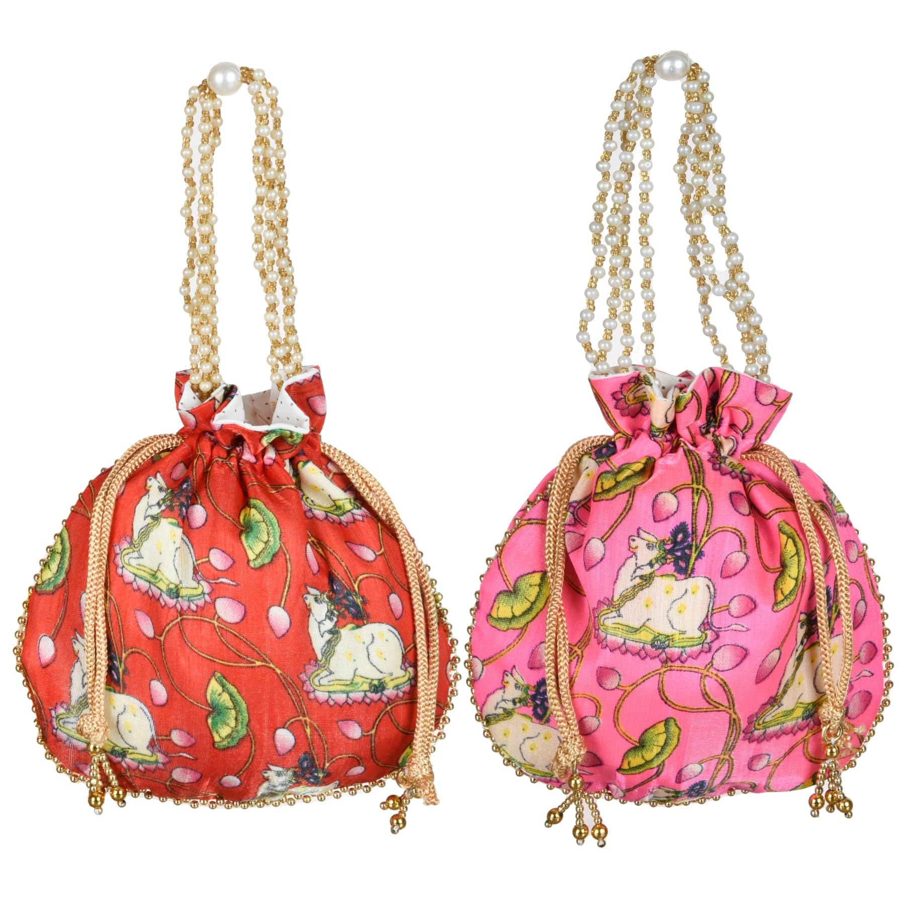 Heart Home Potli|Silk Wedding Potli|Wallet Potli|Christmas Gift Potli|Baby Shower Potli|Traditional Shagun Potli|Drawstring with Beads Handle Potli|Cow-Design Patli Potli|Pack of 2|Multi (B0CPHTSXC7) Amazon Price History, Amazon Price Tracker