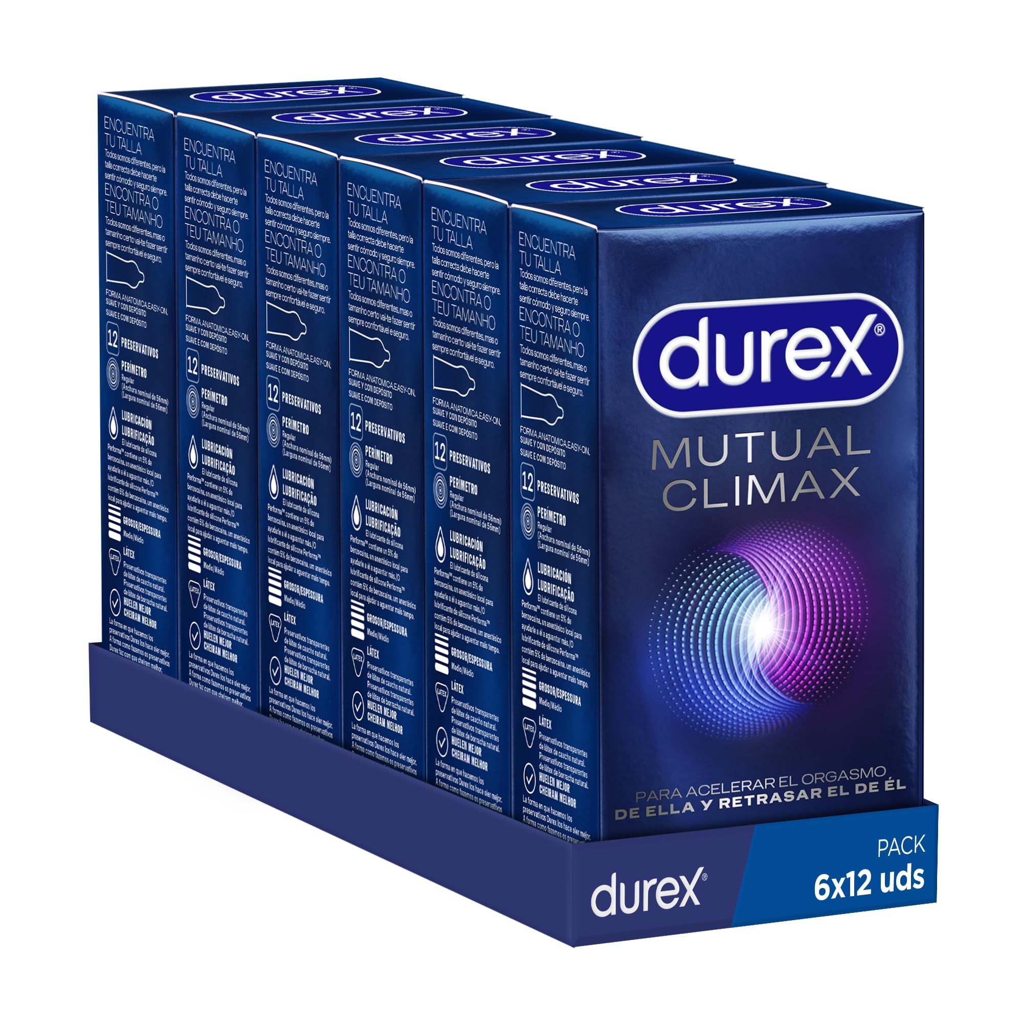Durex Mutual Clímax Preservativos Con Puntos Y Estrías Para Ella Y Efecto Retardante Eyaculación para Él - 6x12 condones