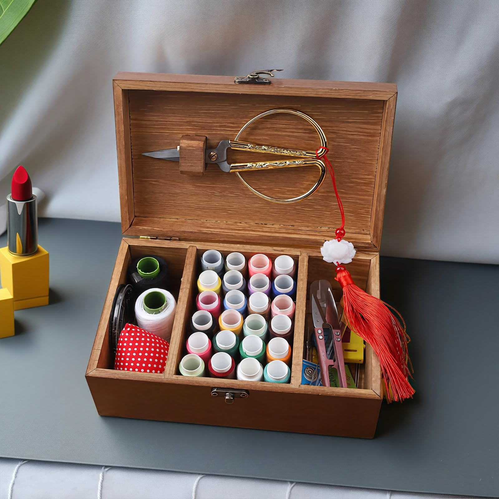 Caja de costura con 24 colores de hilos, kit completo y herramientas para todas tus necesidades de reparación