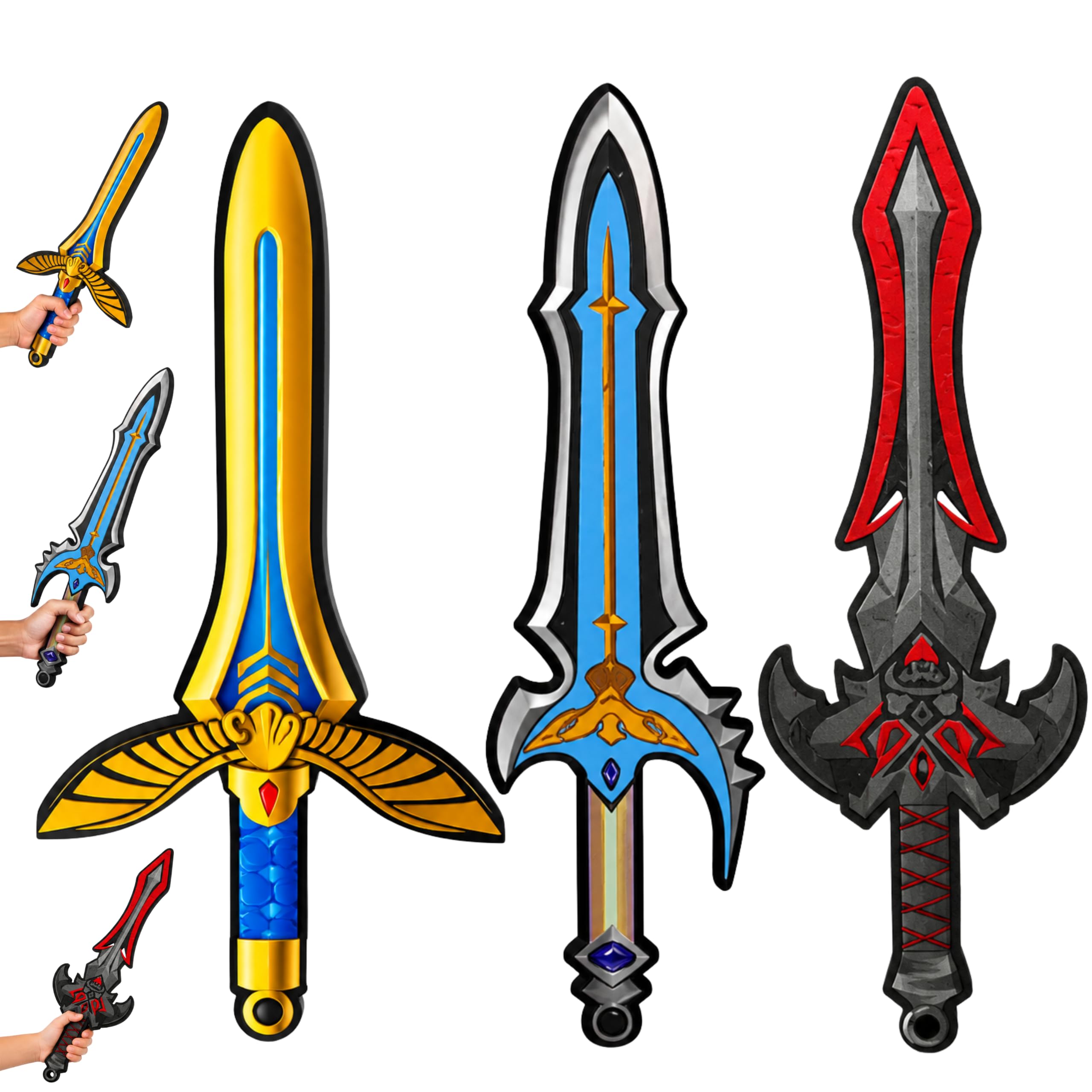 1x Random Foam Sword Fancy Dress Accessory, Royal Gold, Red Warrior or Blue Knight Design, Soft EVA Pretend Play Toy Sword for Kids, Costume Parties & Role Play - 49cm