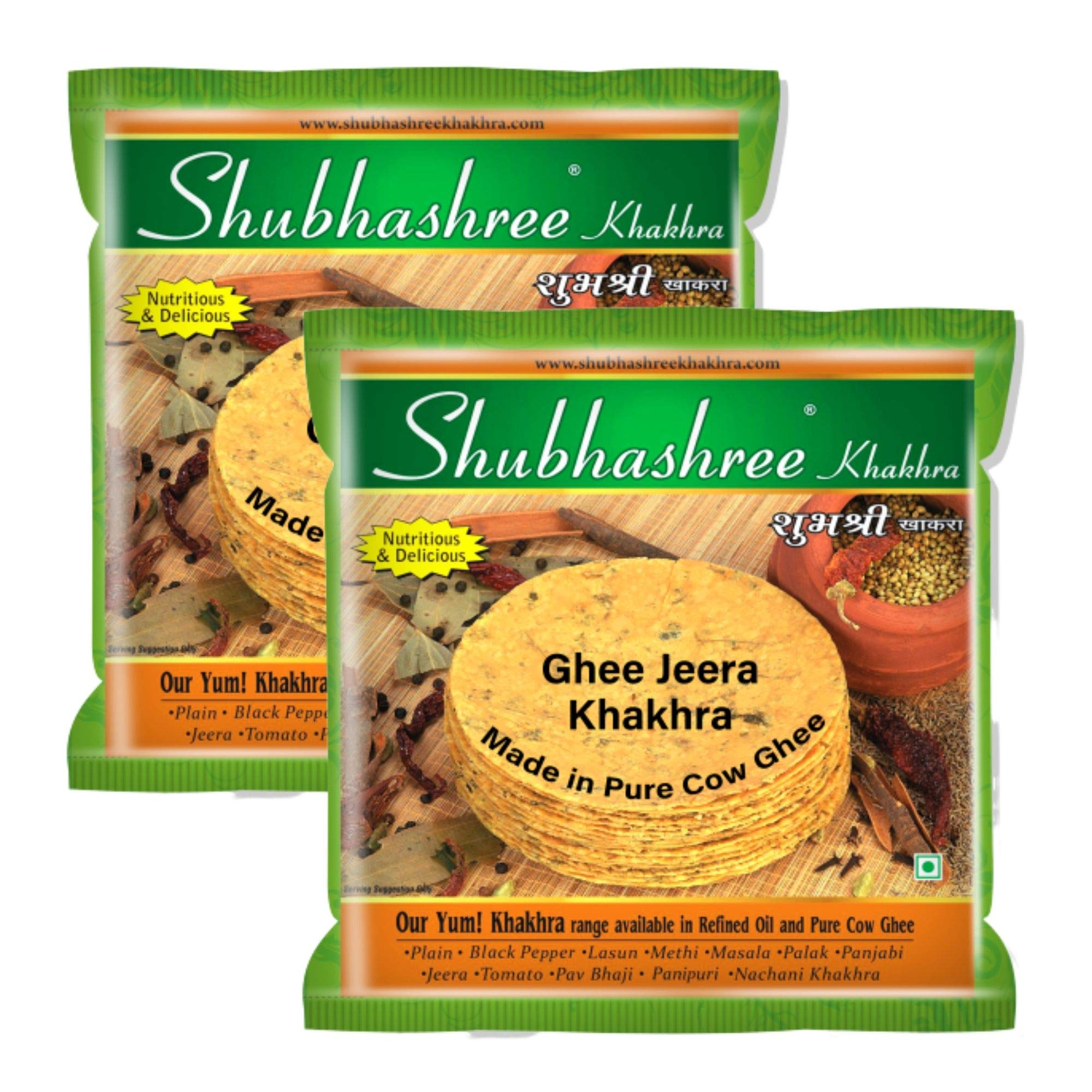 Shubhashree Ghee Jeera Khakhra Roasted Whole Wheat Healthy Snack Made in Pure Cow Ghee - 400 Grams (B089FM3S61) Amazon Price History, Amazon Price Tracker