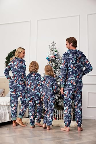 Miniatura 6 de Ekouaer Pijama de Navidad a juego para la familia, mameluco de forro polar con cremallera y bolsillos