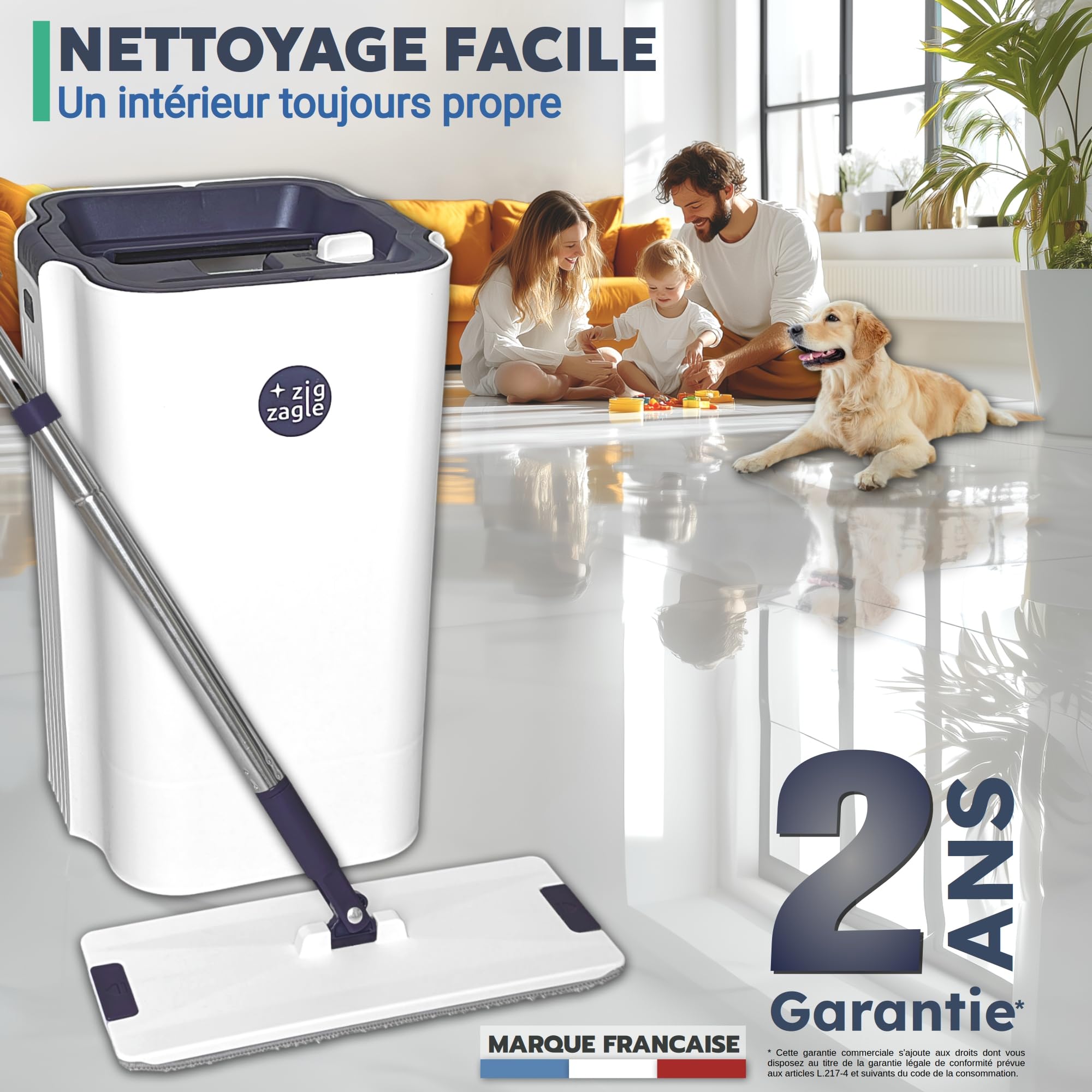 kit Seau et serpillière, Pure Water System, Separation Eau Propre/Sale, Ultra hygiénique, Nettoyage Facile, Compact, Balai Plat, serpillère Microfibre, autonettoyant, Seau essoreur