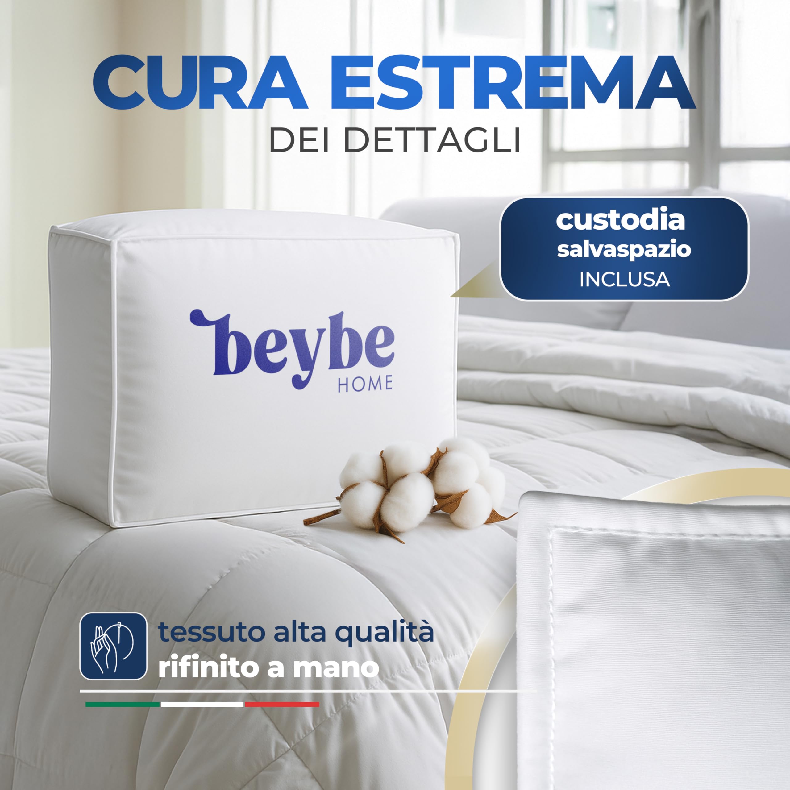 Beybe Trapunta invernale letto singolo 135x200 cm in Cotone Percalle – Imbottitura Anallergica e Traspirante – Made in Italy Rifinita a Mano, Alta Qualità e Comfort Tutto l’Anno