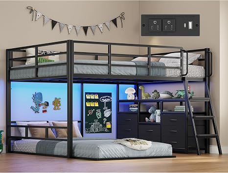 Dnxao Full Over Twin Bunk Bed with 8 Drawers, Low Bunk Beds for Kids, Black