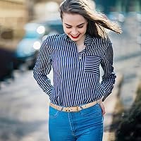 Vista 369 de Cinturón de cuero clásico con hebilla de metal para mujer con vestido de jeans Aah-negro-clásico