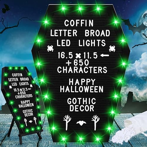 Tablero de letras de ataúd con soporte integrado, 620 caracteres, estilo de Halloween, decoración de tablero de letras gótico espeluznante cambiable