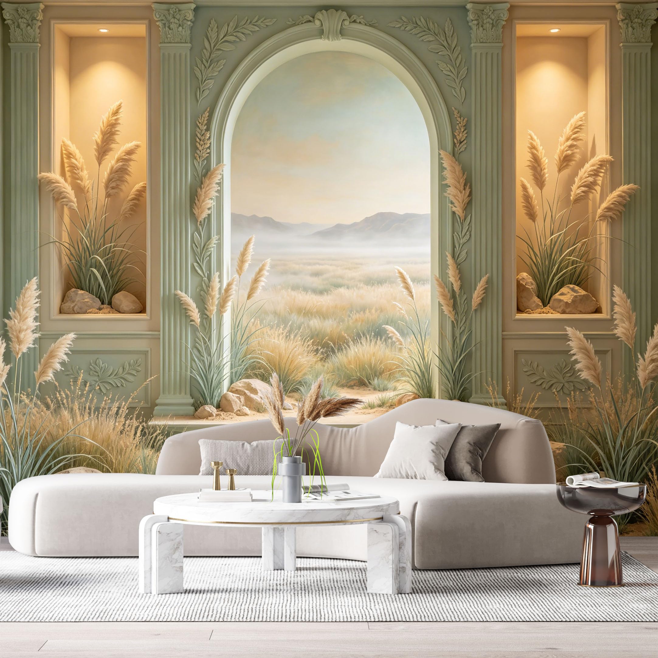 Custom Size Wall Murals Neoclassical Desert Landscape 3D Trompe L'Oeil SelfAdhesiveWall Fabric Removable Wallpaper Wall Decor for Living Room Bedroom Bathroom