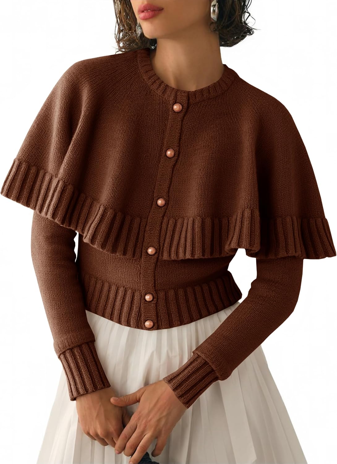 Saodimallsu Womens Cropped Cardigan Sweater Long Sleeve Fall Knit Cape Sweaters Button Up Trendy Outfits 2025