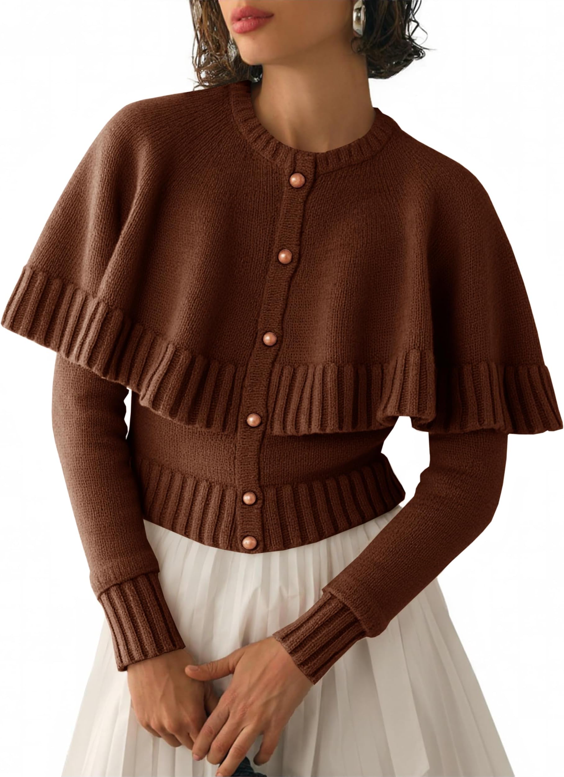 Saodimallsu Womens Cropped Cardigan Sweater Long Sleeve Fall Knit Cape Sweaters Button Up Trendy Outfits 2025