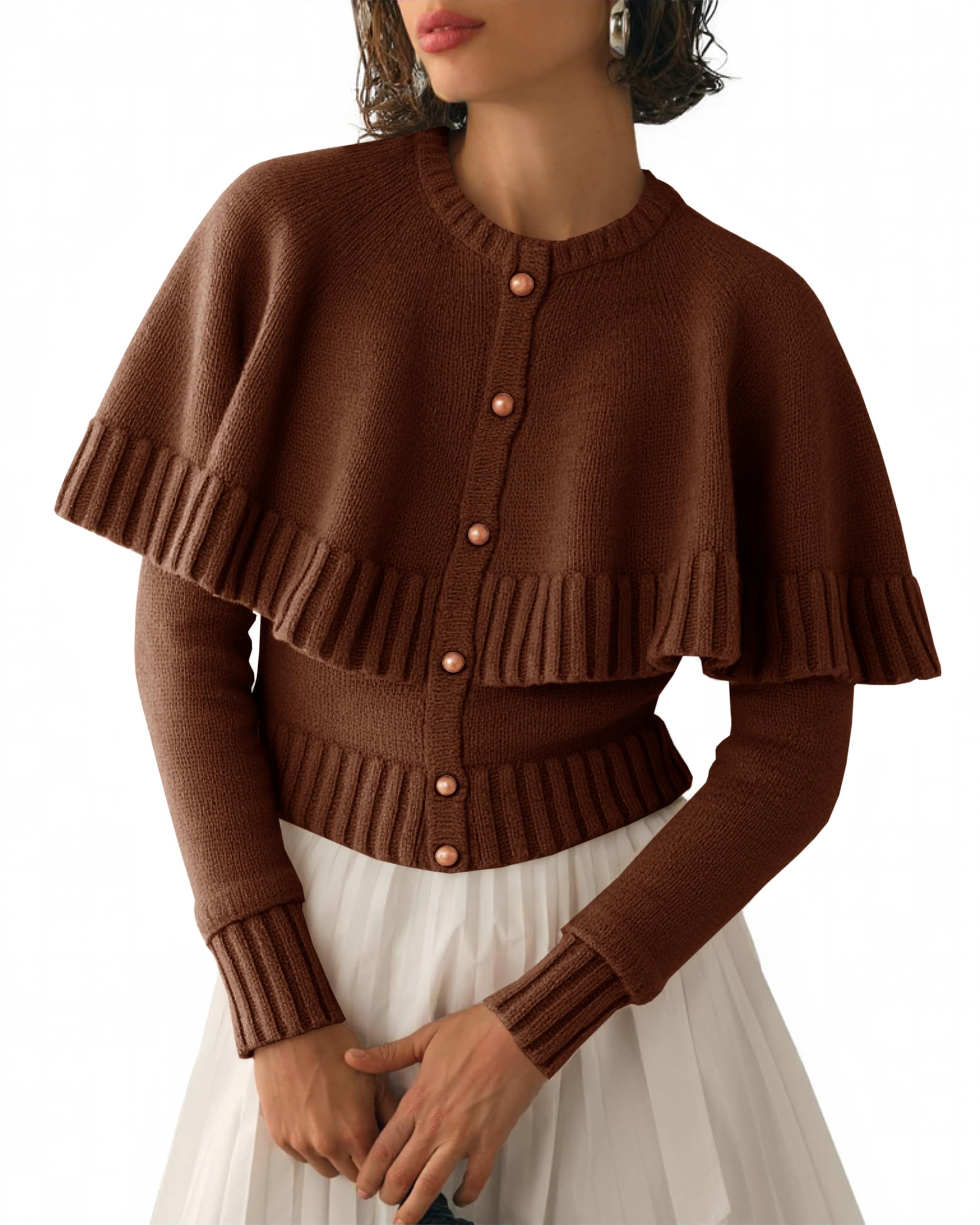 Saodimallsu Womens Cropped Cardigan Sweater Long Sleeve Fall Knit Cape Sweaters Button Up Trendy Outfits 2025