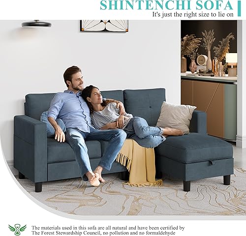 Miniatura 3 de Shintenchi Sofá modular convertible tapizado para sala de estar, sofás en forma de L de 3 asientos con función de almacenamiento otomano, modernos