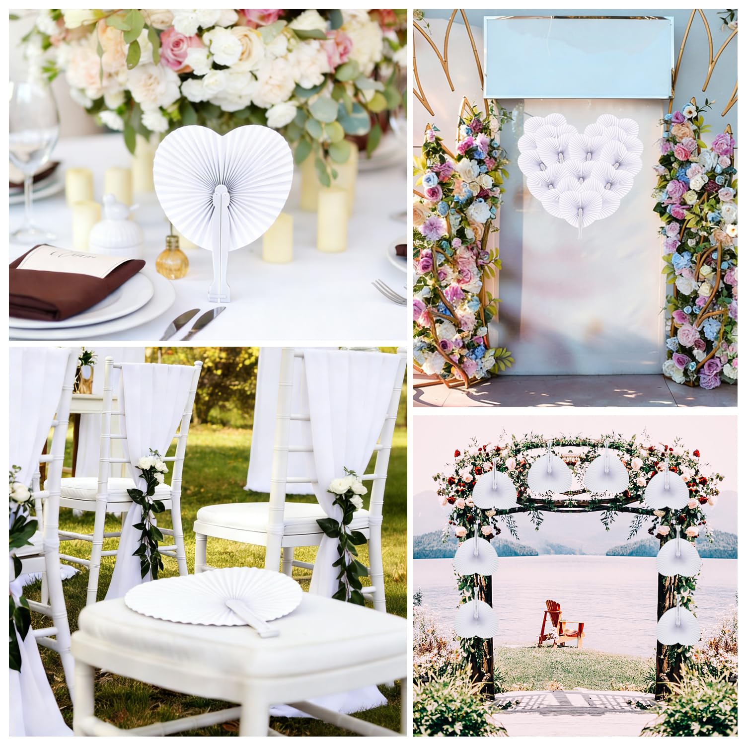 Lot de 100 fans de mariage en forme de cœur, blancs, beaux ventilateurs en forme de cœur, décoration de mariage ou cadeau pour les invités