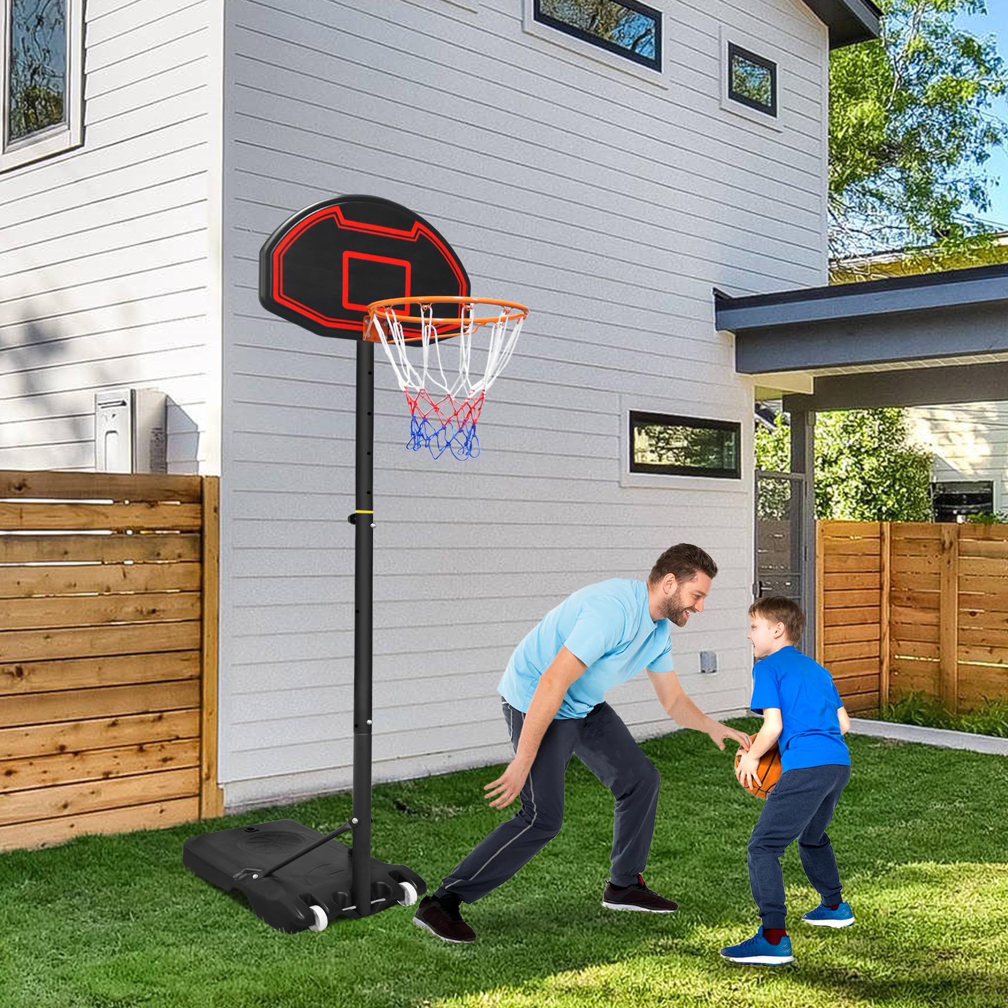 Basketballkorb Outdoor Höhenverstellbar 156-208cm mit Basketball + Pumpe für Kinder - Mobile Basketballanlage mit Rollen