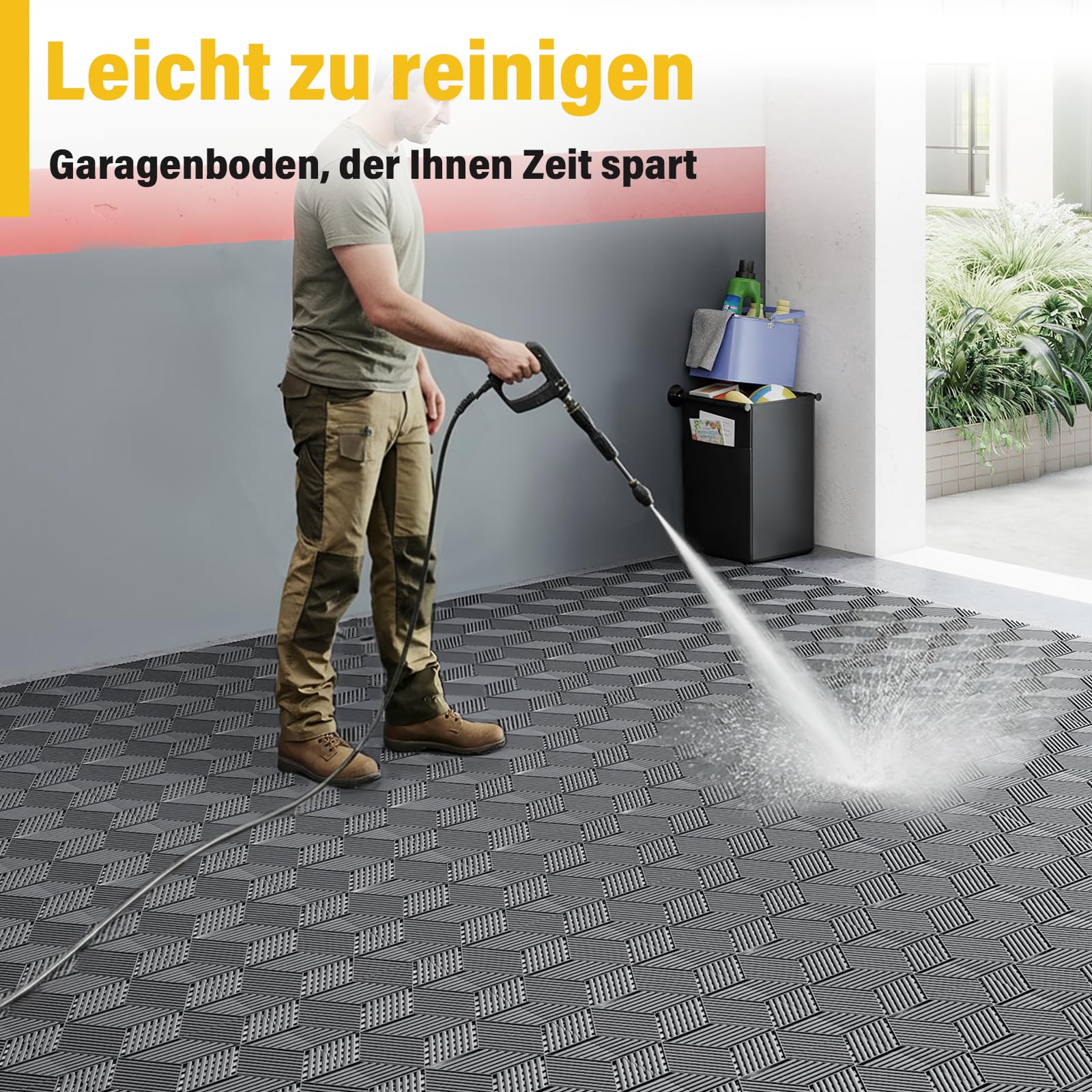 jxgzyy 30 Stück Garagenboden Fliesen, 40x40 cm Klicksystem Ineinandergreifende Garagenboden, 10,000 kg Belastbarkeit Garagen Drainagematte für Garagen, Keller, Schwimmbäder, Schwarz