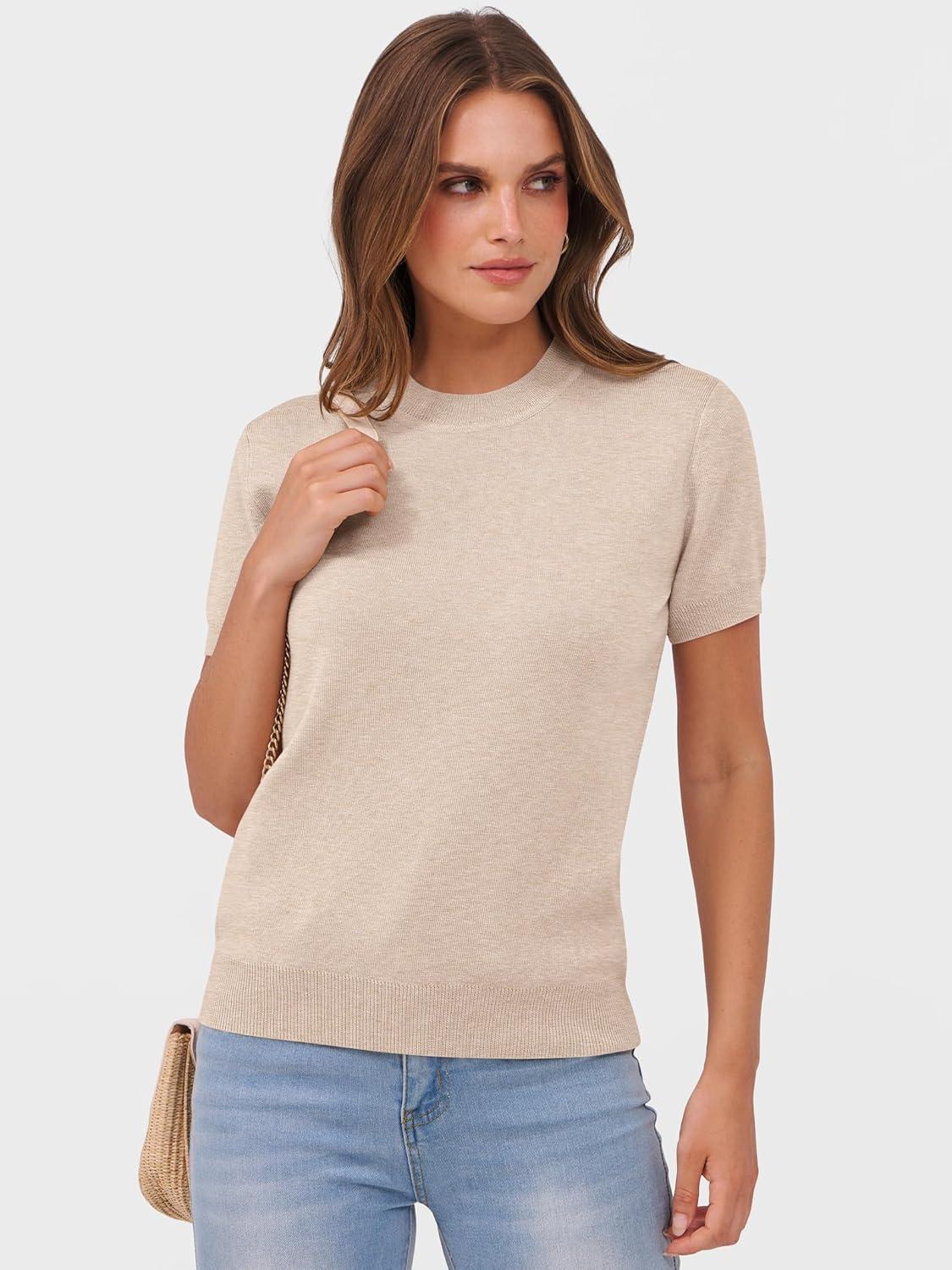 ANRABESS Womens Short Sleeve Sweaters Wool Blend Crew Neck Sweater Shirts Business Casual Work Tops 2026 Summer Outfits - Image 4