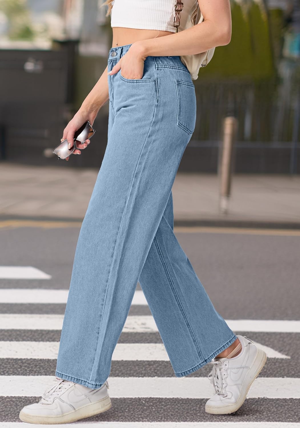 IWOLLENCE Women's Baggy Jeans Low Rise Straight Wide Leg Cowboy Pants Boyfriend Distressed Denim Jean Pant with Pockets - Image 5