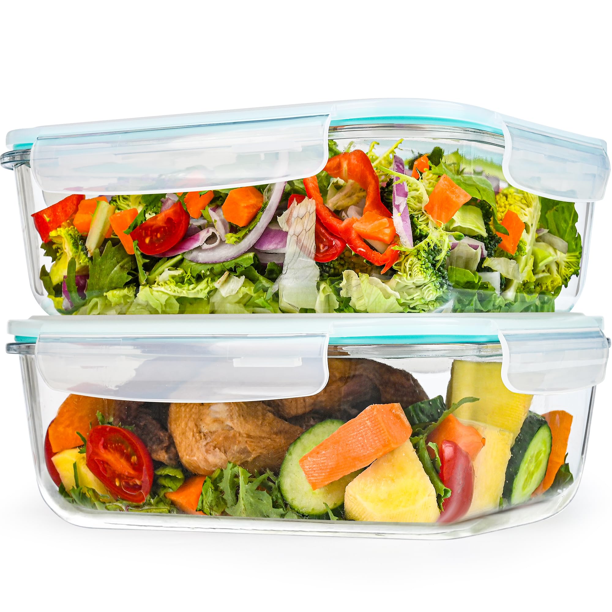 GEHE Recipientes grandes de vidrio para almacenamiento de alimentos de 9.8 tazas/78 onzas con tapas, juego de 2 recipientes de vidrio para preparación de comidas con tapas herméticas, almacenamiento