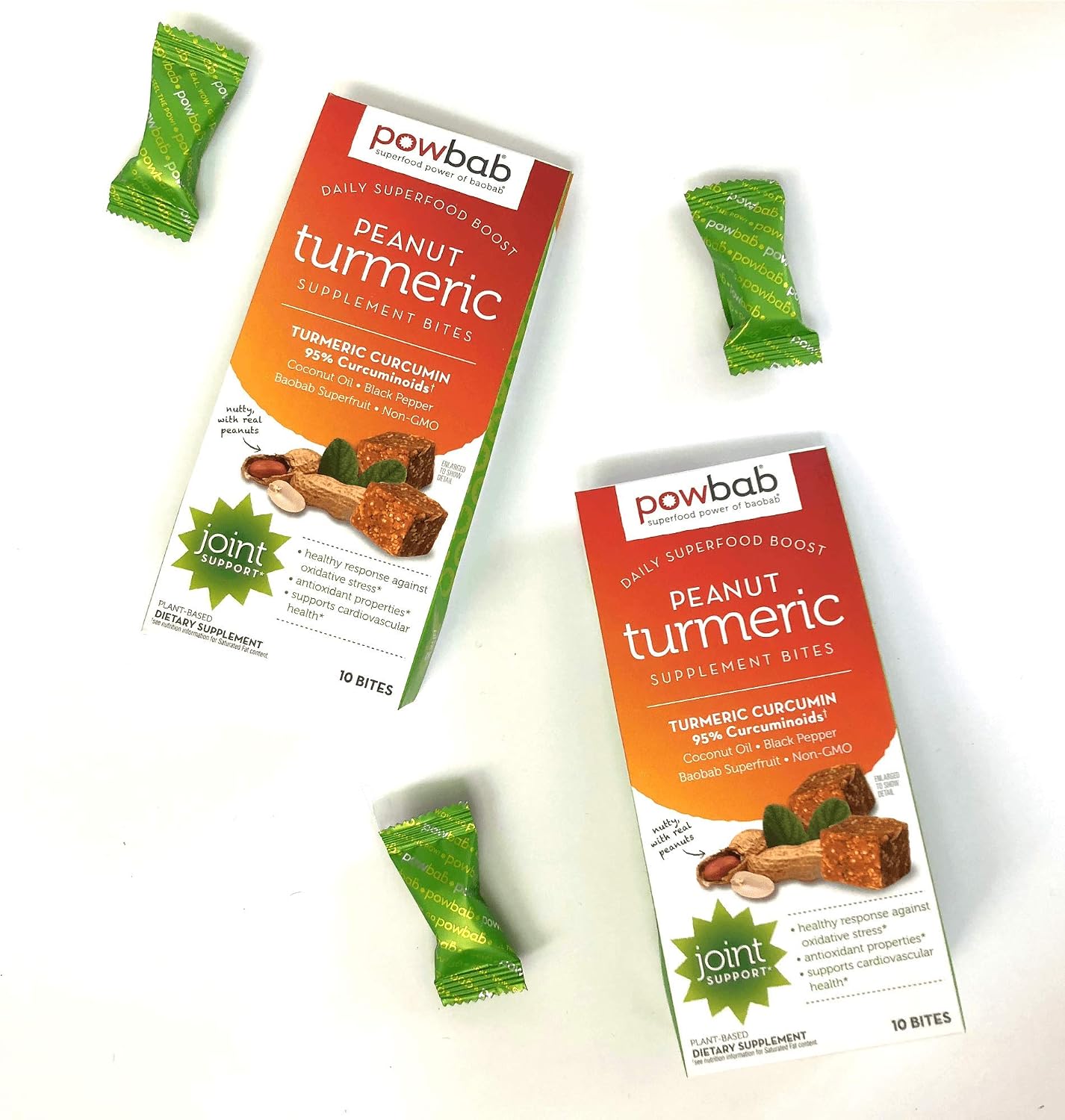powbab Peanut Turmeric Supplement Bites (3 Pack). Organic Curcumin with Black Pepper, Coconut Oil, Baobab Powder Enhanced Absorption. Antioxidant Vitamin for Joint Health. Gluten Free Bites 10CT