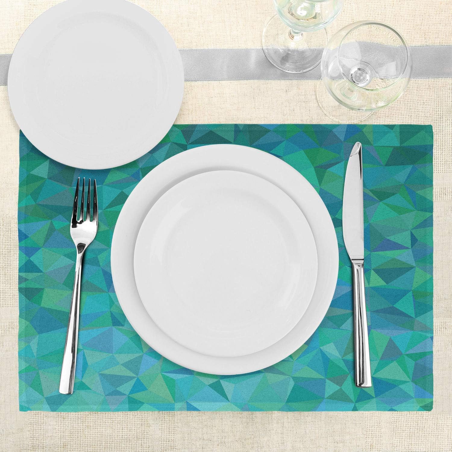 Blасk Frіdау Clеаrаnсе Ambesonne Teal Place Mats Set of 4, Abstract Irregular Triangle Mosaic Design and Geometrical Modern Art Image Pattern, Washable Fabric Placemats for Dining Table, Standard Size, Green Navy Bеѕt Dеаl Ambesonne Teal Place Mats Set of 4, Abstract Irregular Triangle Mosaic Design and Geometrical Modern Art Image Pattern, Washable Fabric Placemats for Dining Table, Standard Size, Green Navy