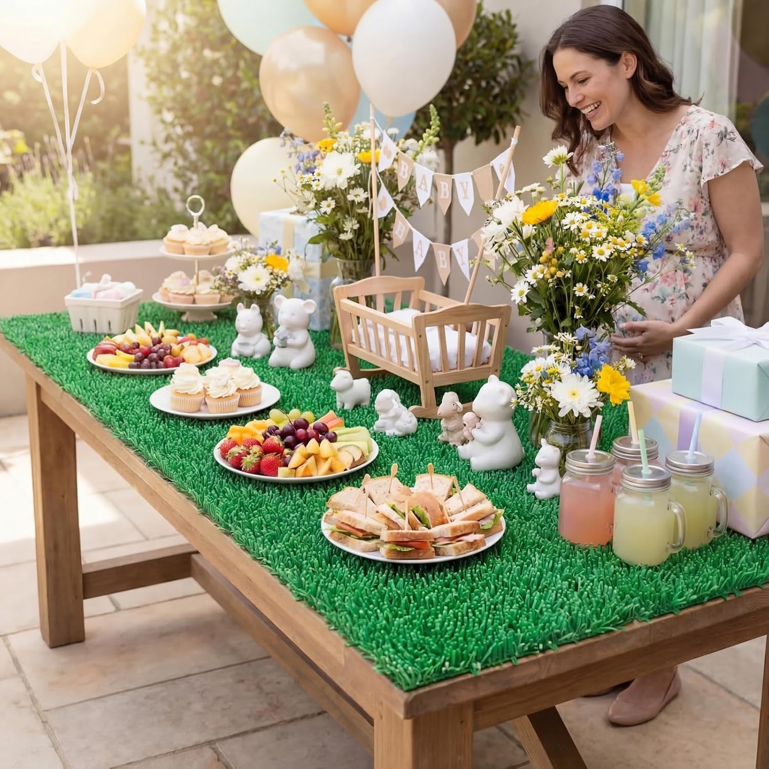 24 Pieces Artificial Grass Mats for Party & Wedding Decorations, Fake Grass Placemats for Pet Bed Liner, Golf, Patio, Baby Shower & Outdoor Events, 15 x 30 Inch image 5