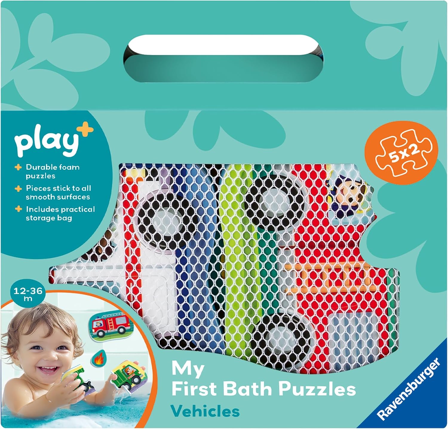 Ravensburger Play+ My First Bath Puzzles: Vehicles - Floating Toddler Puzzle Set for Bath Time Learning - Water Safe Foam Pieces - Early Development Toy for Ages 1–3