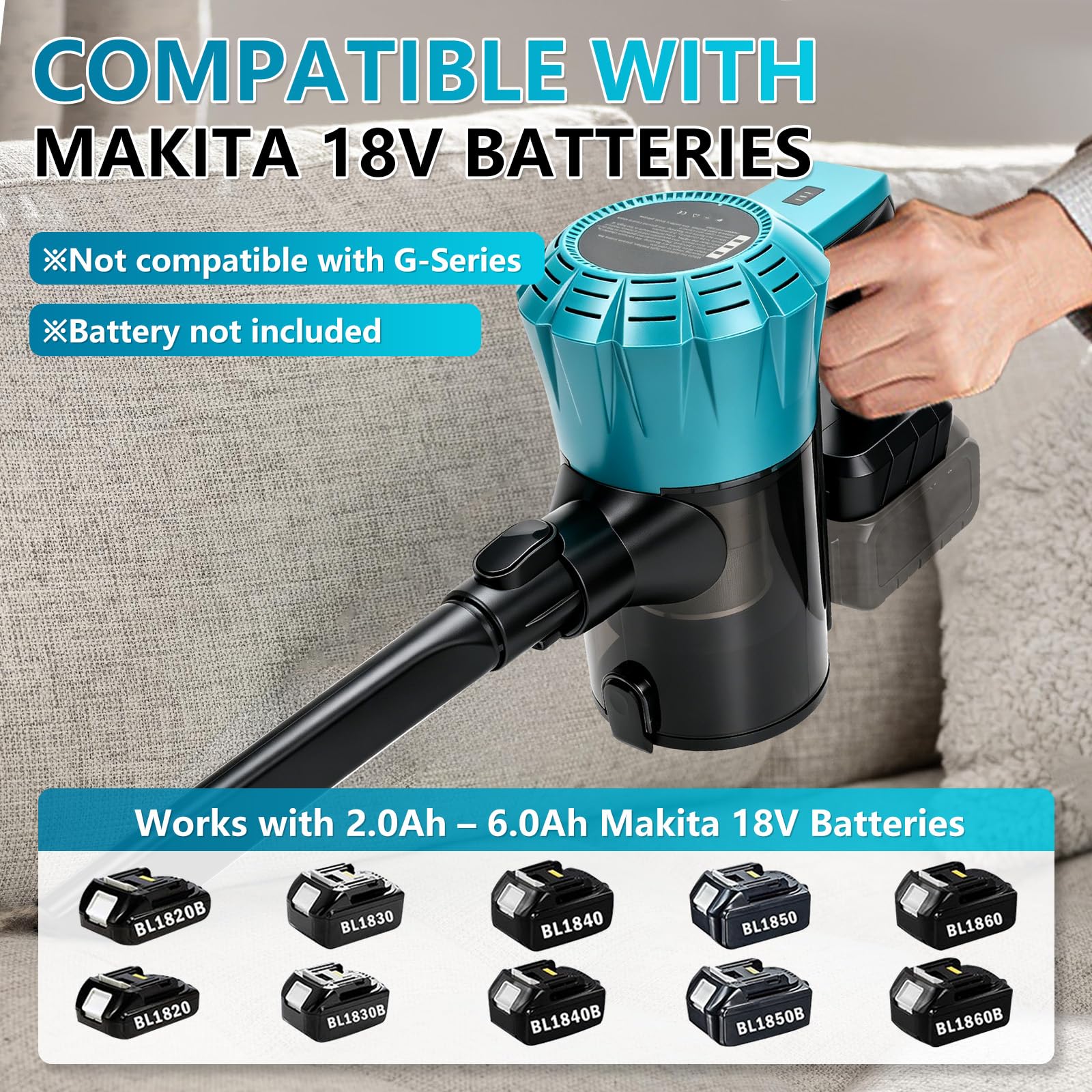Roadtime 16000Pa Aspiradora inalámbrica 3 en 1 para Makita 18V(sin batería) | 150 Waspiradora de mano, 0,8 L aspiradora de mano, aspiradora sin escobillas, limpiador de vacío