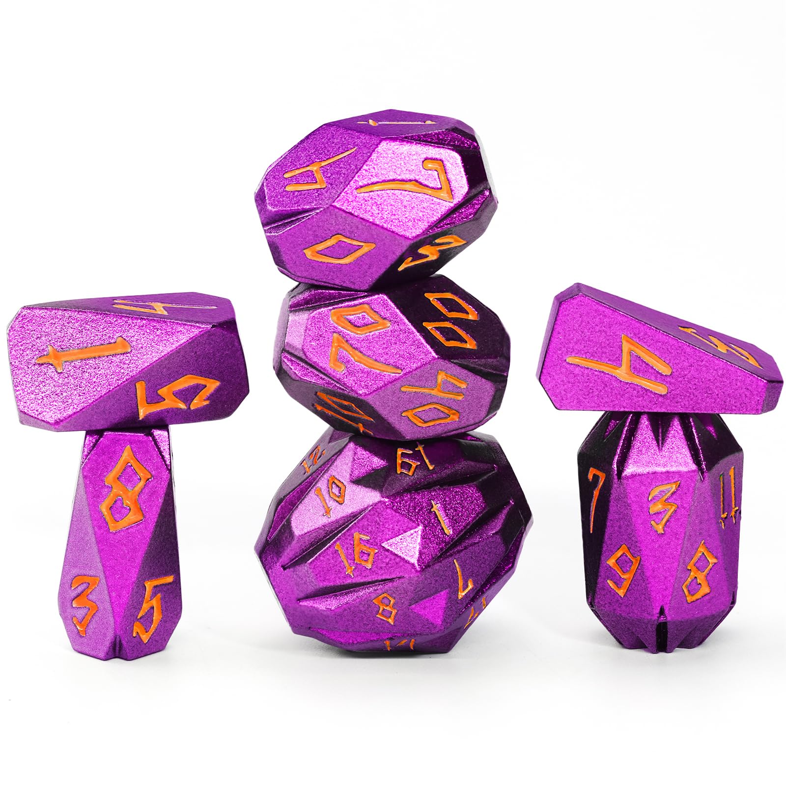 FONVGOGO Dungeons and Dragon Dice of 7, Metal Dice Set D and D Polyhedral DND Dice Set with Cardboard Box Unique Cool Stonehenge Theme RPG Dice for Role Playing Games Gifts (Purple Orange)
