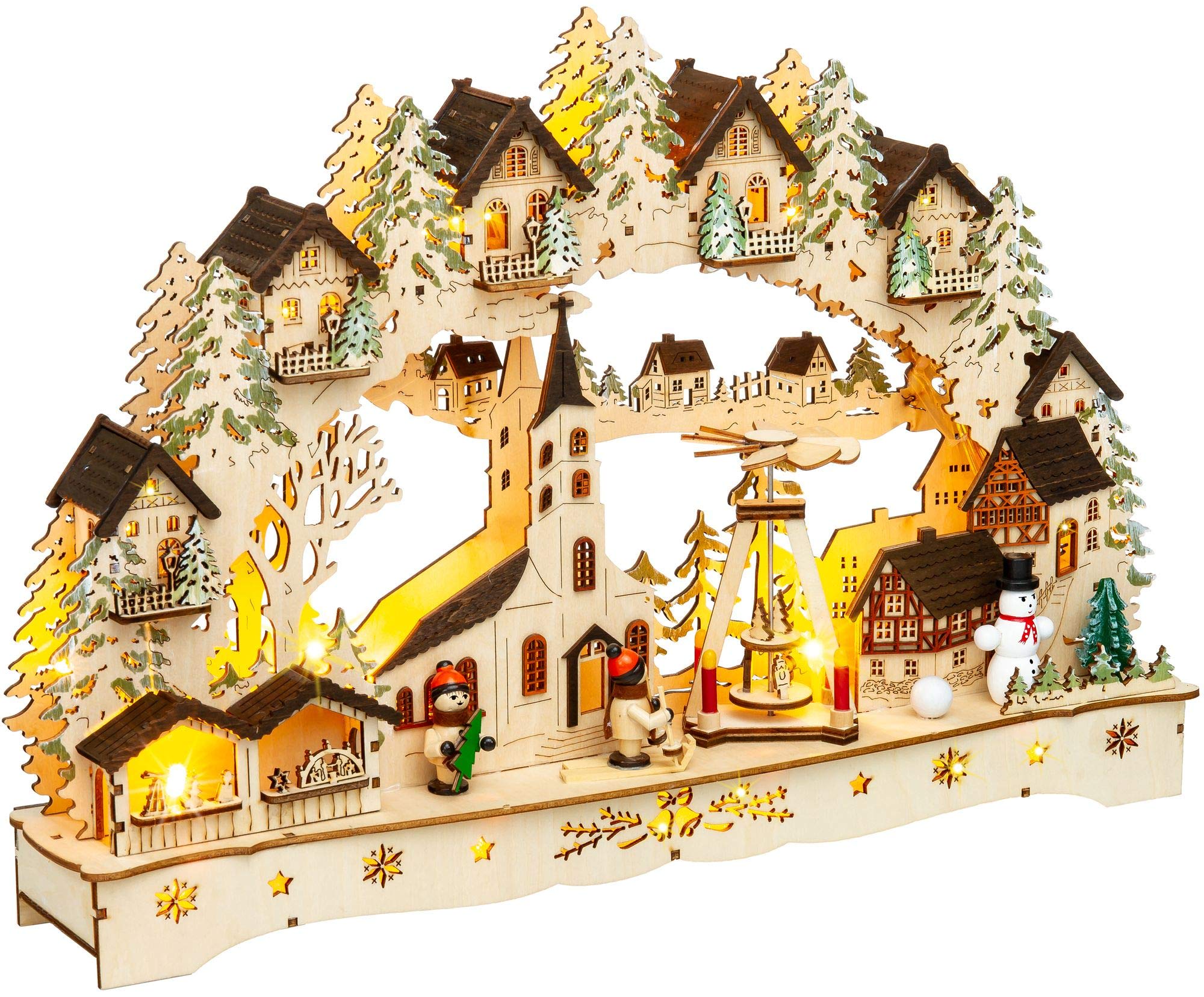 SIKORA LB71 beleuchteter LED Holz Schwibbogen WEIHNACHTSDORF inklusive Trafo
