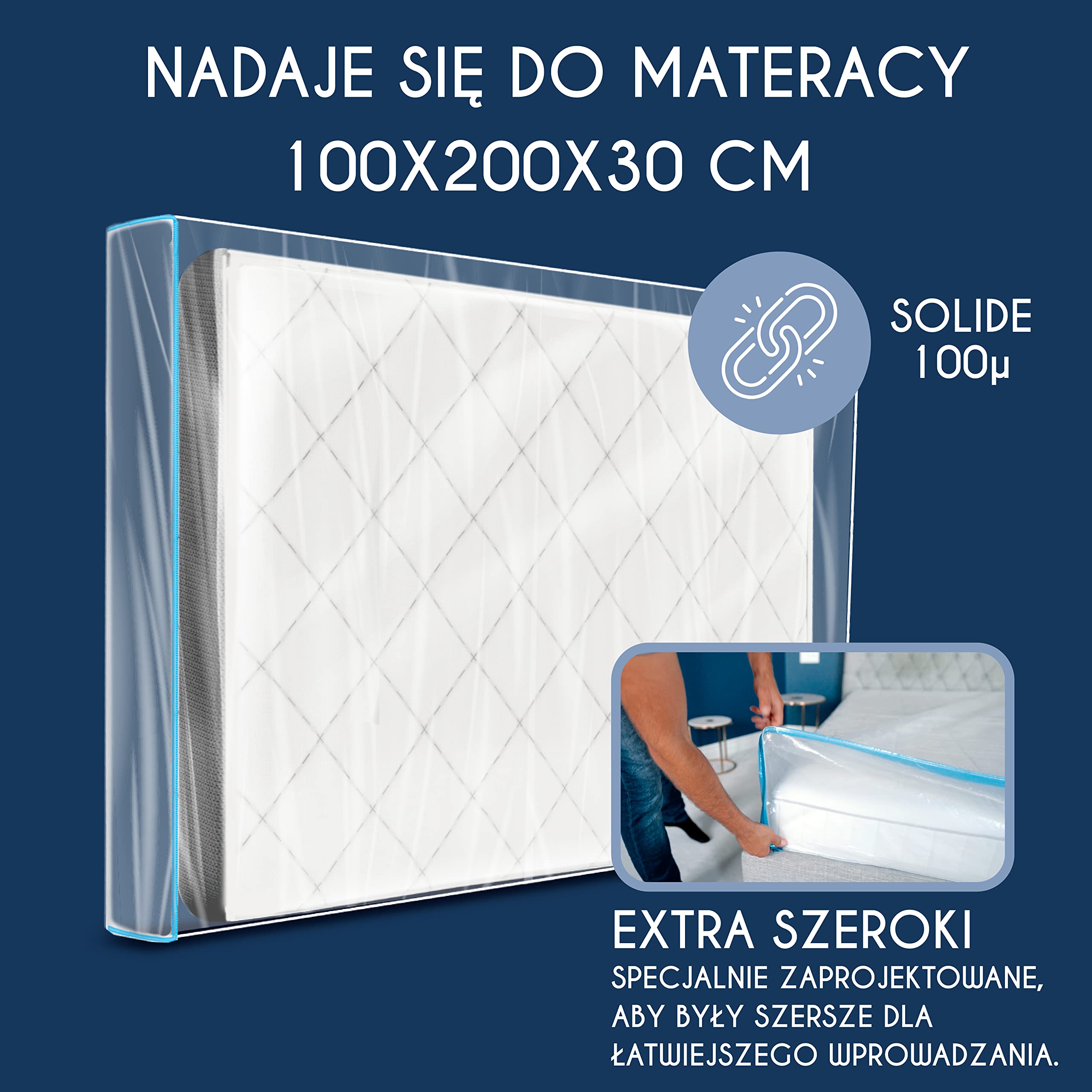 Plastikowy pokrowiec ochronny na materac 100x200 cm (grubość 30 cm) - pokrowiec na materac z dużym zamkiem błyskawicznym - torba do przechowywania - odporny i wielokrotnego użytku