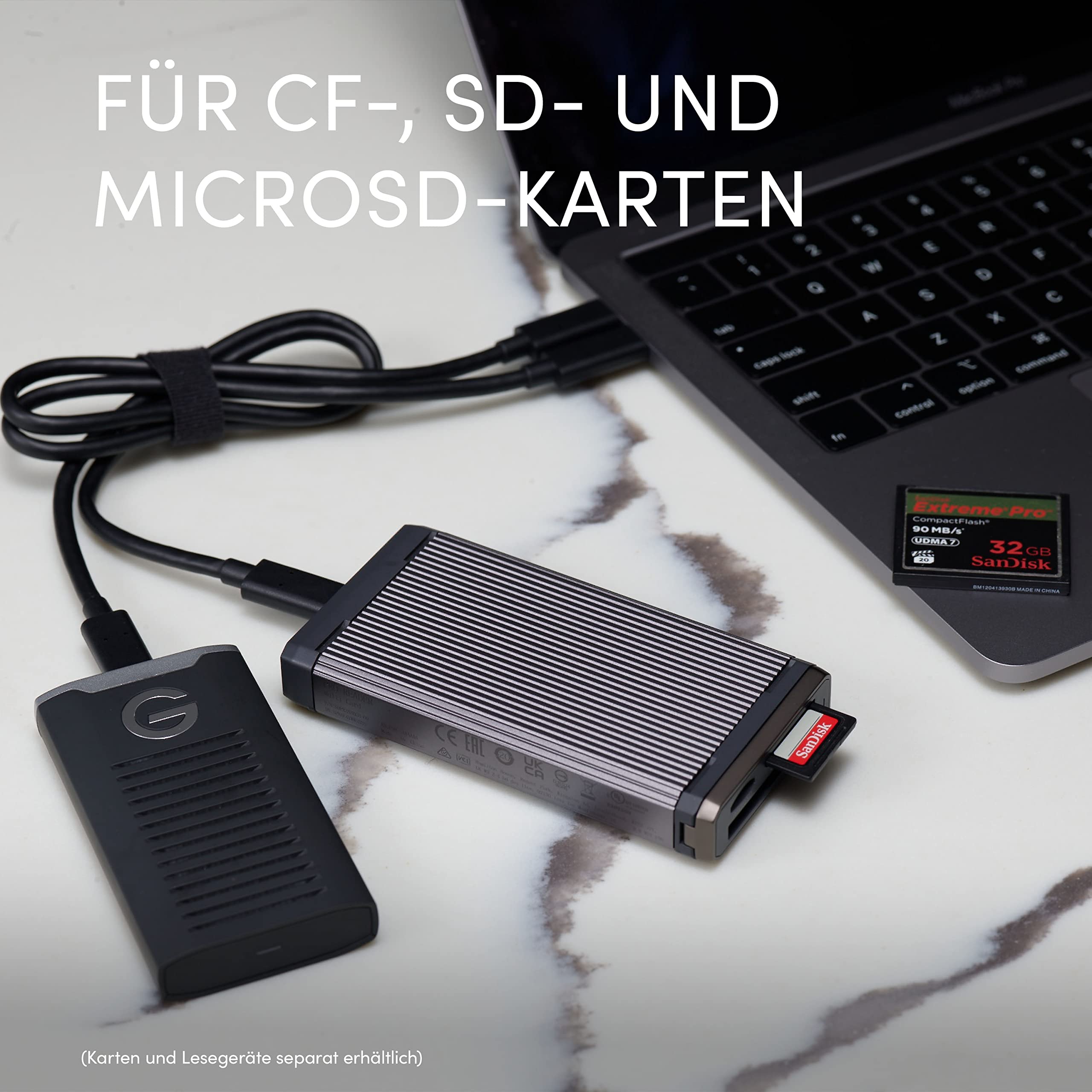SanDisk PROFESSIONAL PRO-READER Multi-Card, High-Performance-Kartenleser für CF-, SD- und microSD-Karten, kompatibel mit USB-C, schnelle Übertragung | Unterstützt Cf, UHS-I und Ii SD und Microsd, 5 GB pro S, inklusive 0,5 m USB-C-Kabel, kompatibel mit Mac